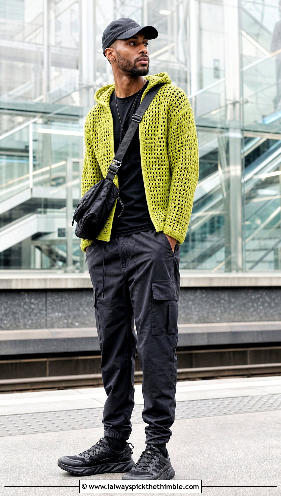 Hooded Crochet Top With Technical Cargo Pants - 25 crochet top for men outfit ideas