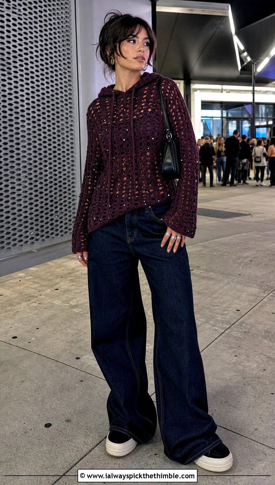 Hooded Crochet Top With Wide Leg Jeans - 20 jaded london crochet top outfit ideas
