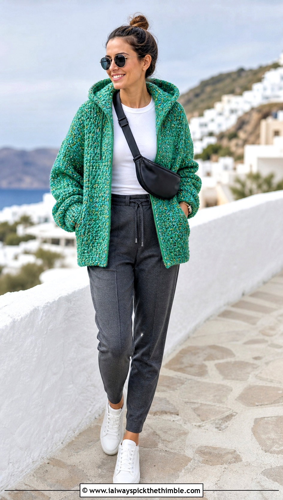 Hooded Crochet Tweed Jacket With Joggers - 20 crochet tweed jacket outfit ideas