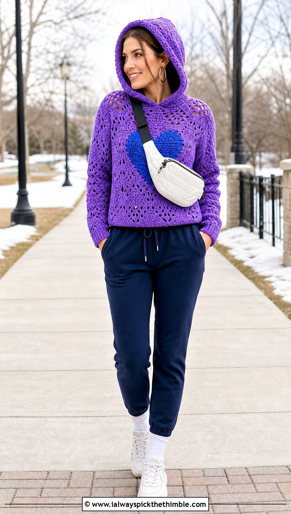 Hooded Crochet Valentine Sweater With Joggers - 20 crochet valentine sweater outfit ideas