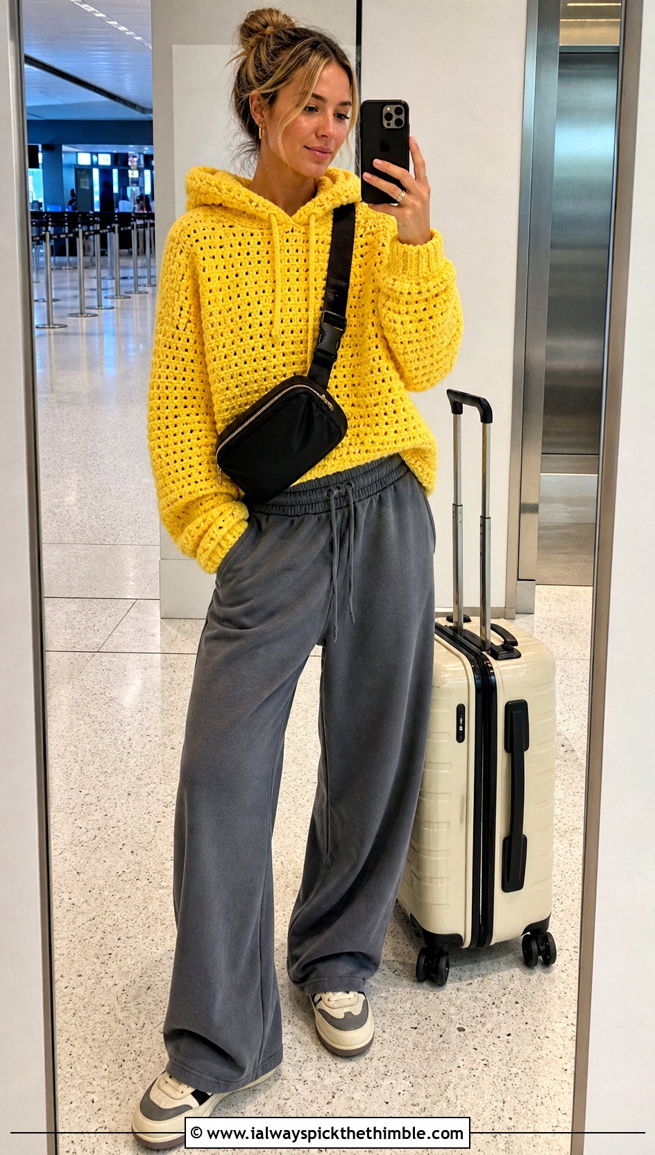 Hooded Crochet Velvet Sweater With Wide Leg Joggers - 20 Crochet Velvet Sweater outfit ideas