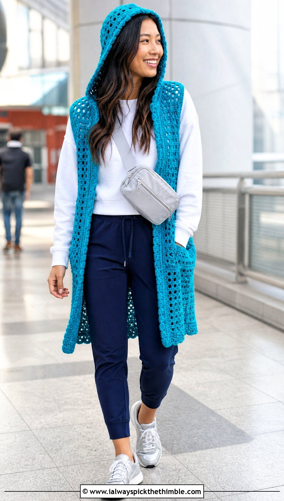 Hooded Crochet Vest With Joggers - 25 crochet vest outfits for women outfit ideas