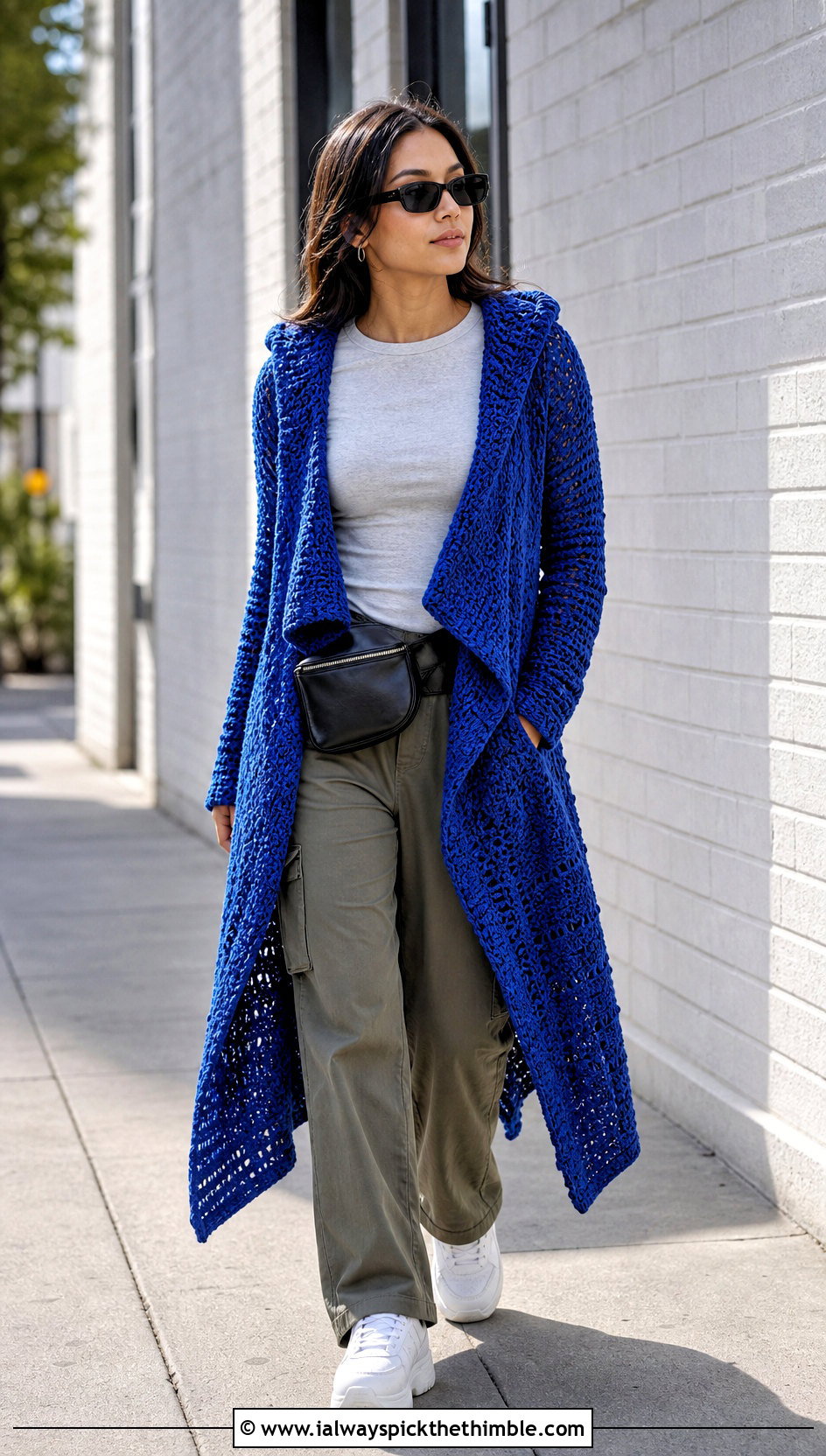 Hooded Crochet Wrap With Cargo Pants - 25 crochet wrap outfit ideas