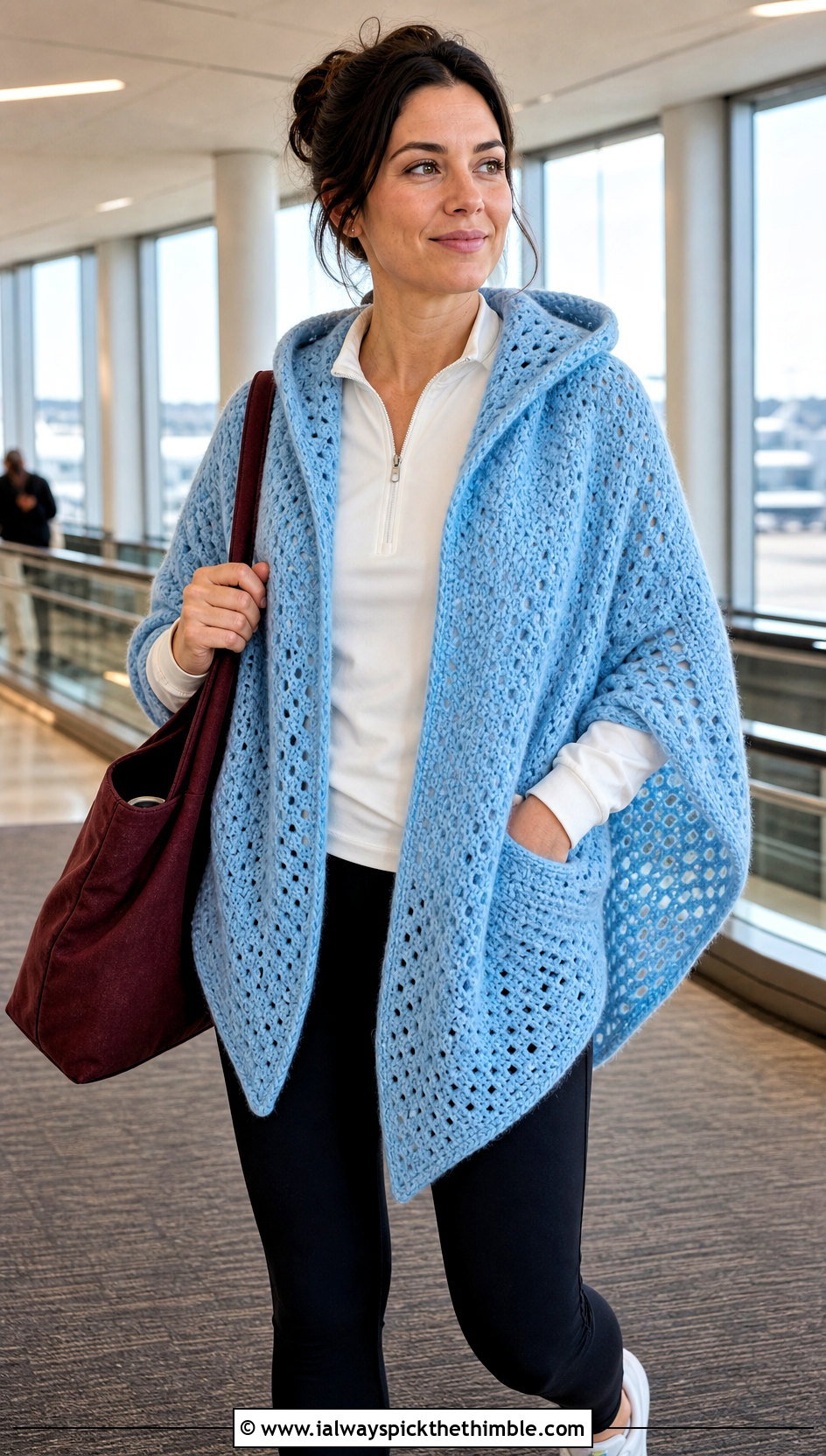 Hooded DK Yarn Crochet Shawl With Leggings - 20 Crochet Shawl Dk Yarn outfit ideas