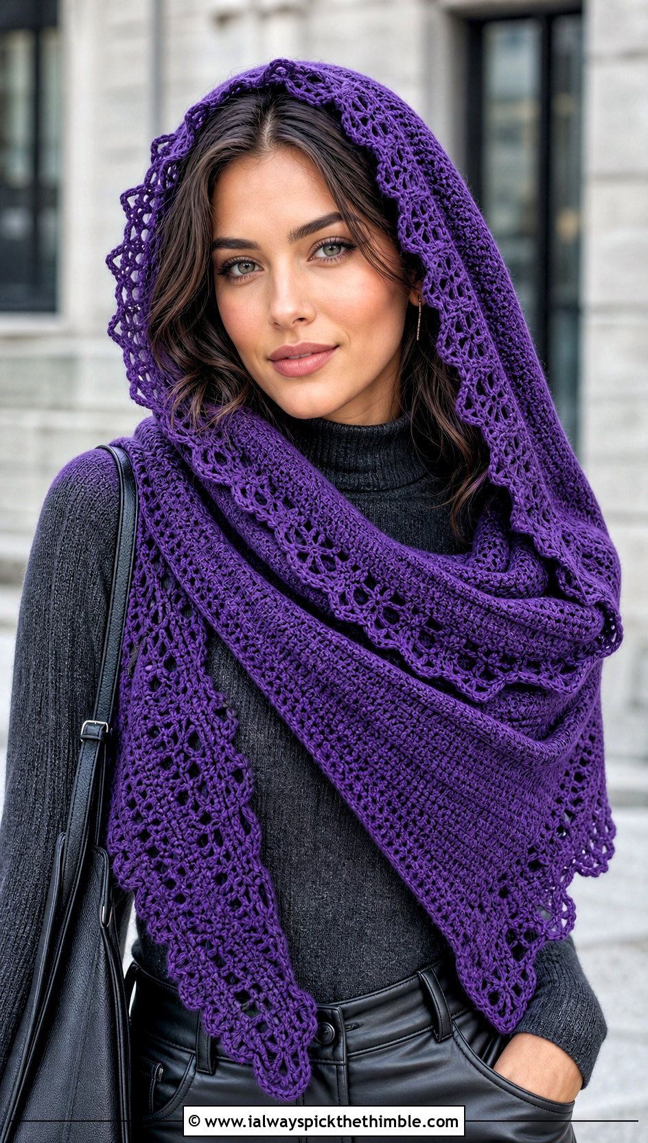 Hooded Fall River Crochet Shawl With Faux Leather Pants - 20 Fall River Crochet Shawl outfit ideas