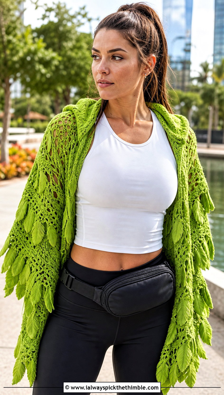 Hooded Feather Crochet Shawl With Leggings - 20 crochet feather shawl outfit ideas