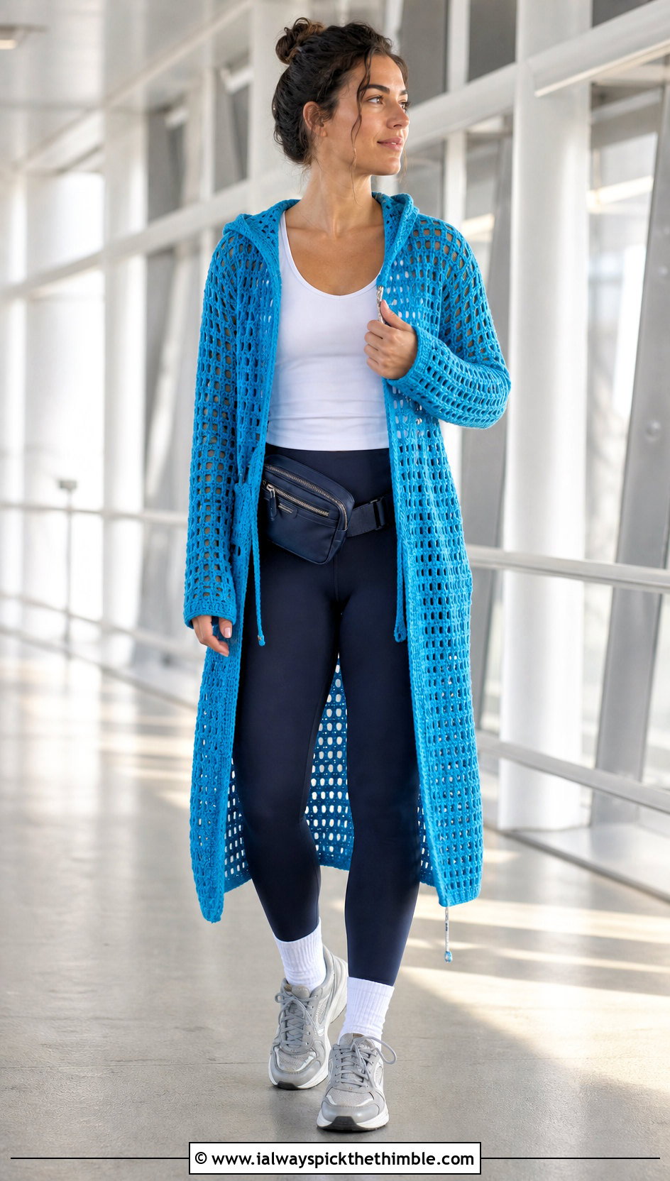 Hooded Filet Crochet Cardigan With Leggings And Sneakers - 20 filet crochet cardigan outfit ideas