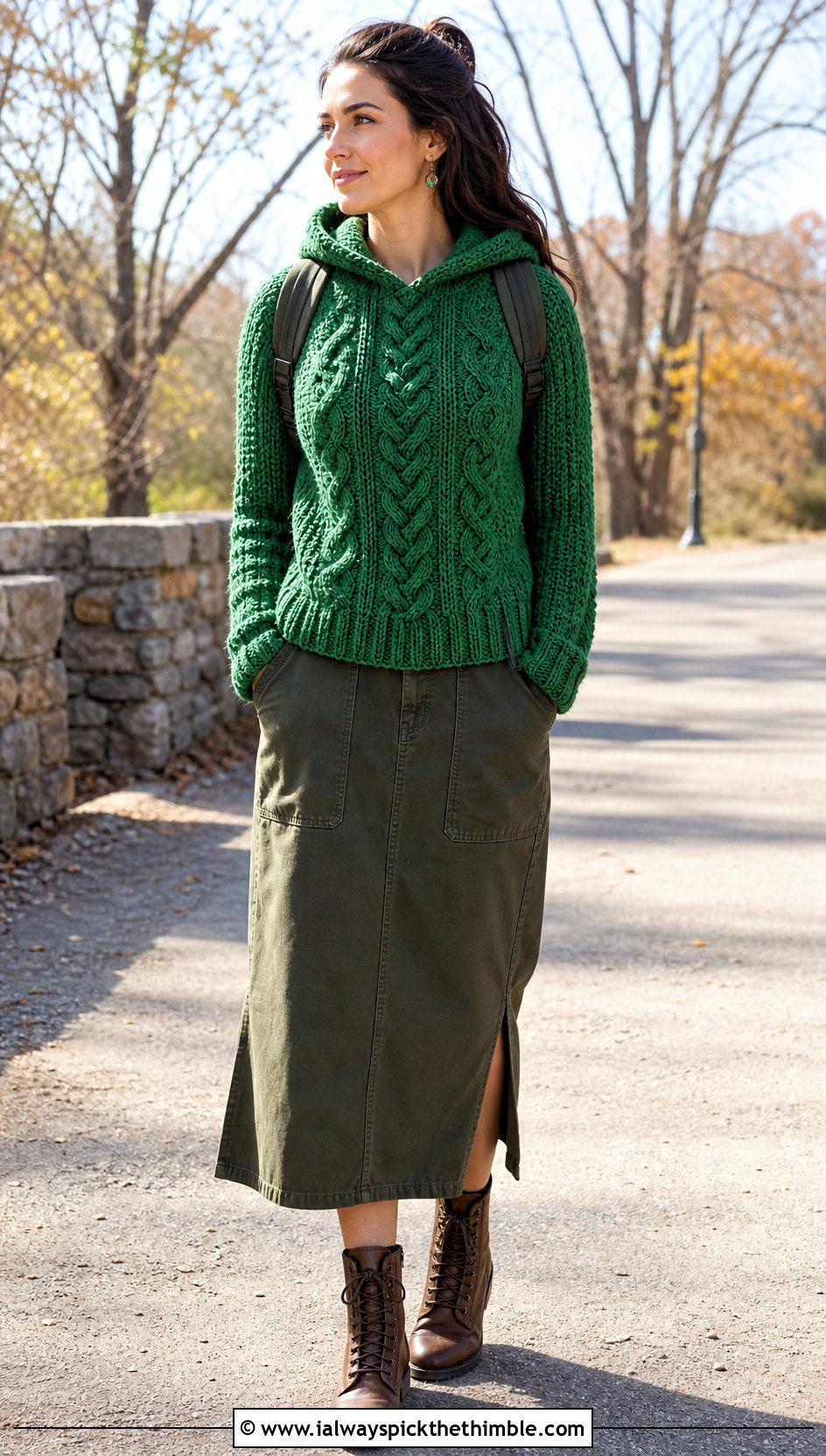 Hooded Fisherman Crochet Sweater With Utility Skirt - 20 Fisherman Crochet Sweater outfit ideas