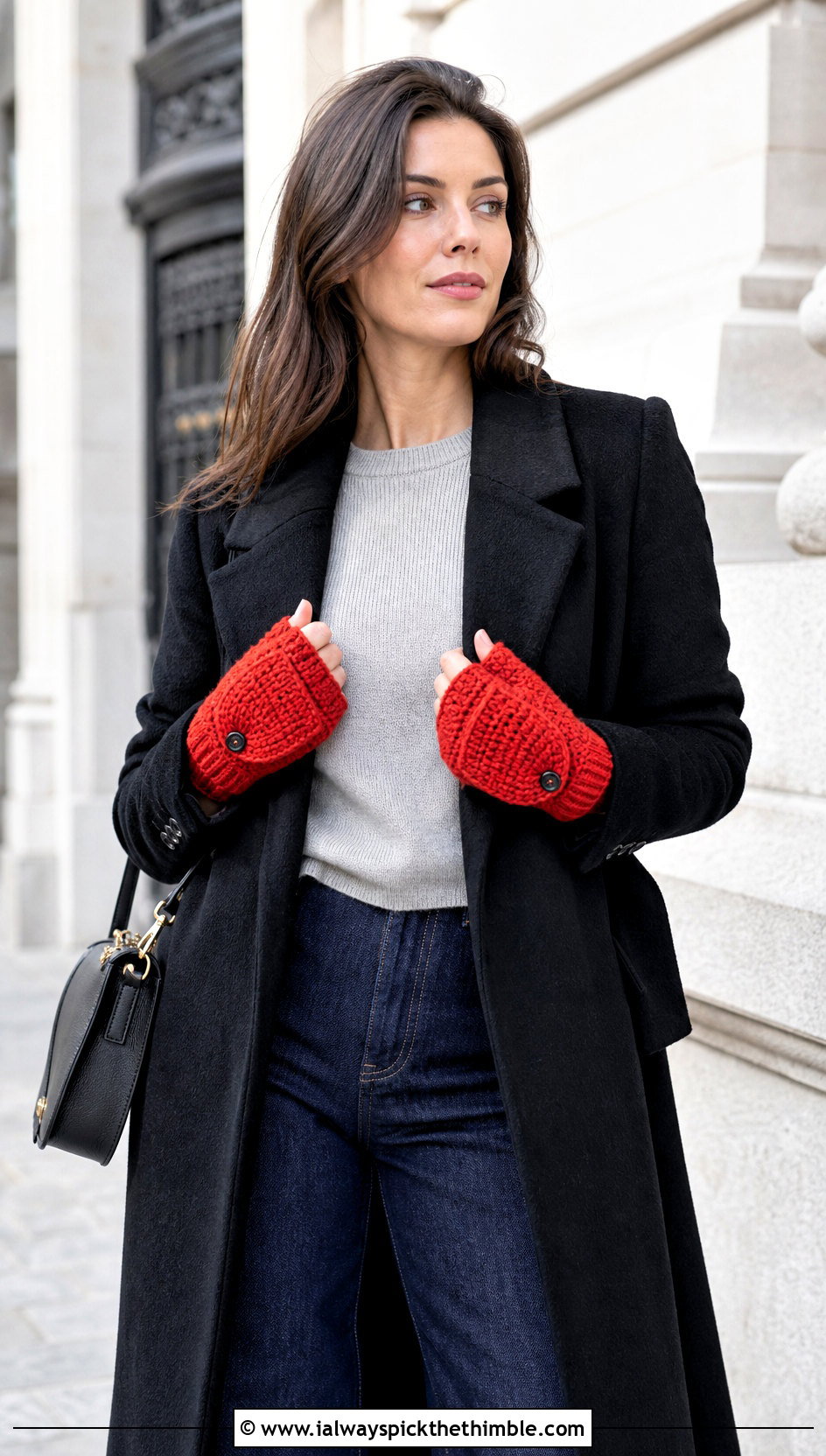 Hooded Flap Crochet Gloves With Wide Leg Jeans - 20 crochet fingerless gloves with flap outfit ideas