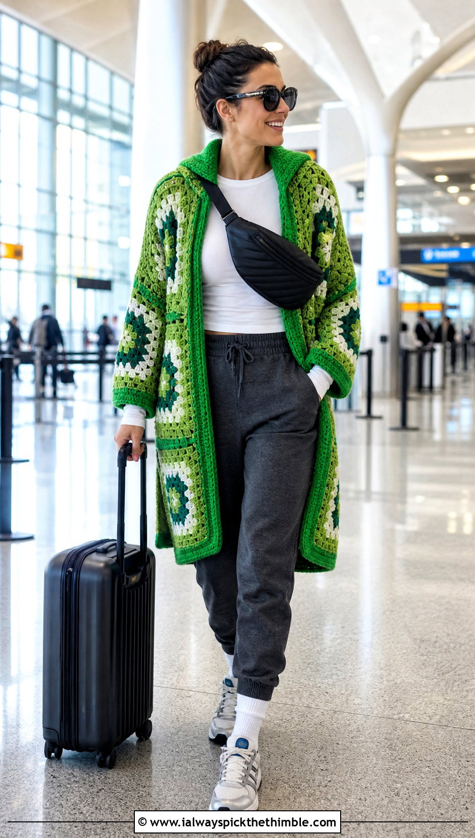 Hooded Giant Granny Square Cardigan With Joggers - 25 giant granny square cardigan outfit ideas