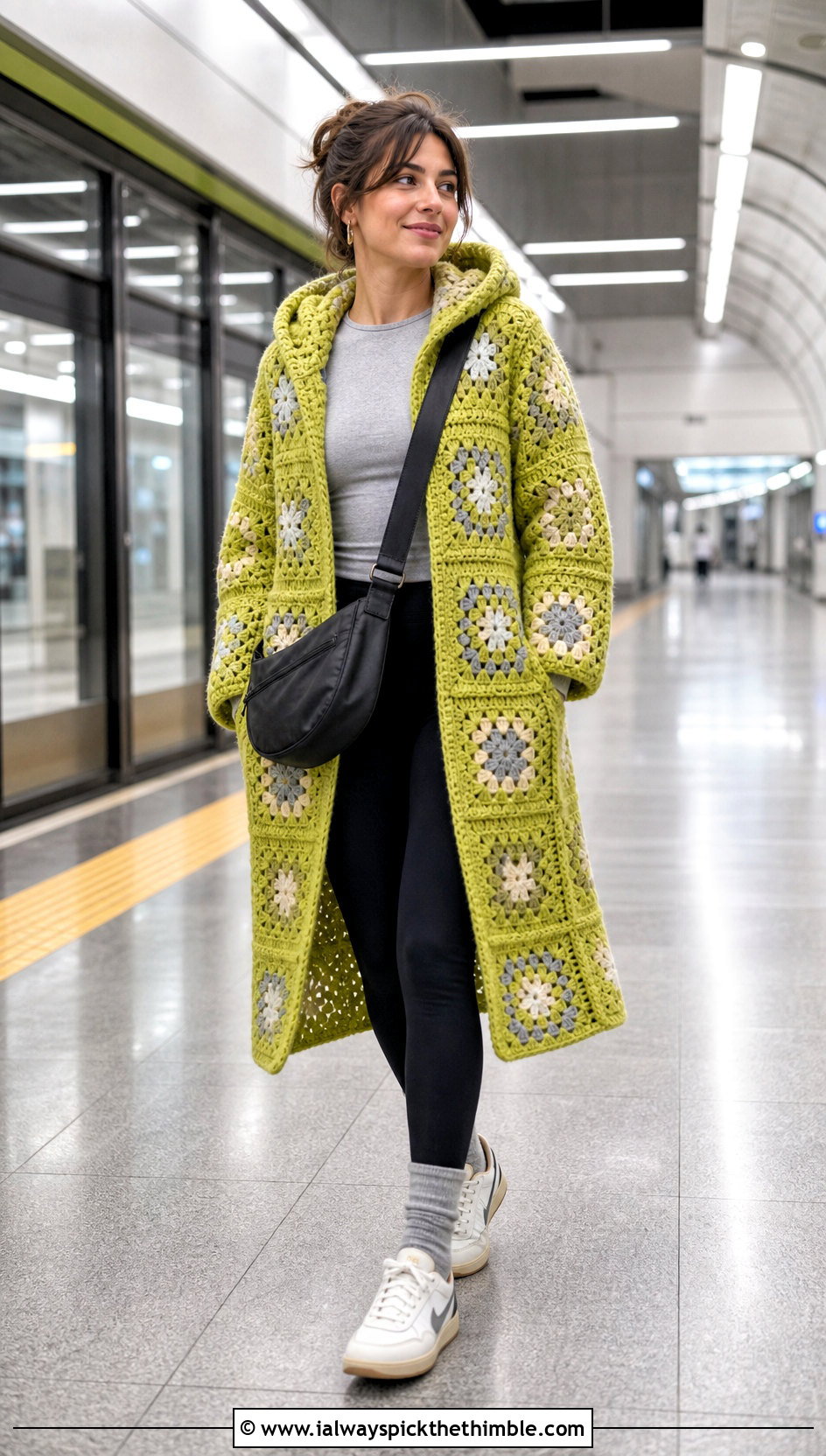 Hooded Granny Square Car Coat With Leggings - 15 Granny Square Car Coat outfit ideas