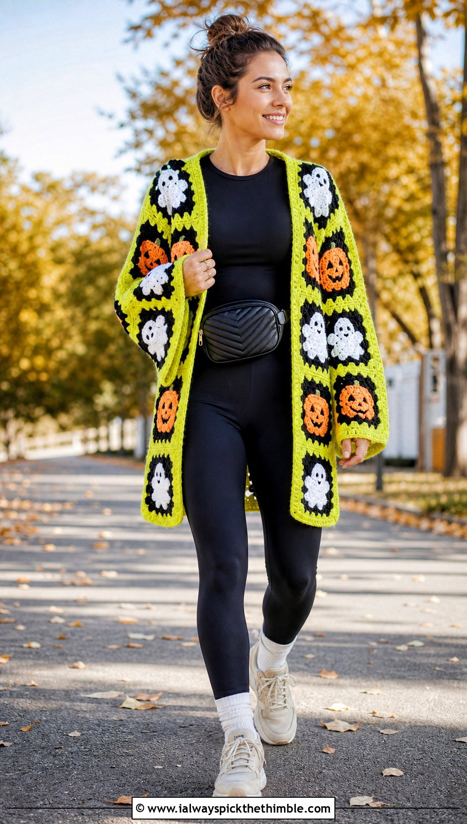Hooded Granny Square Cardigan With Leggings - 25 halloween crochet clothes and outfit ideas