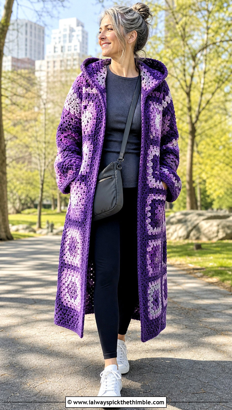 Hooded Granny Square Coat With Leggings - 20 granny square coat outfit ideas