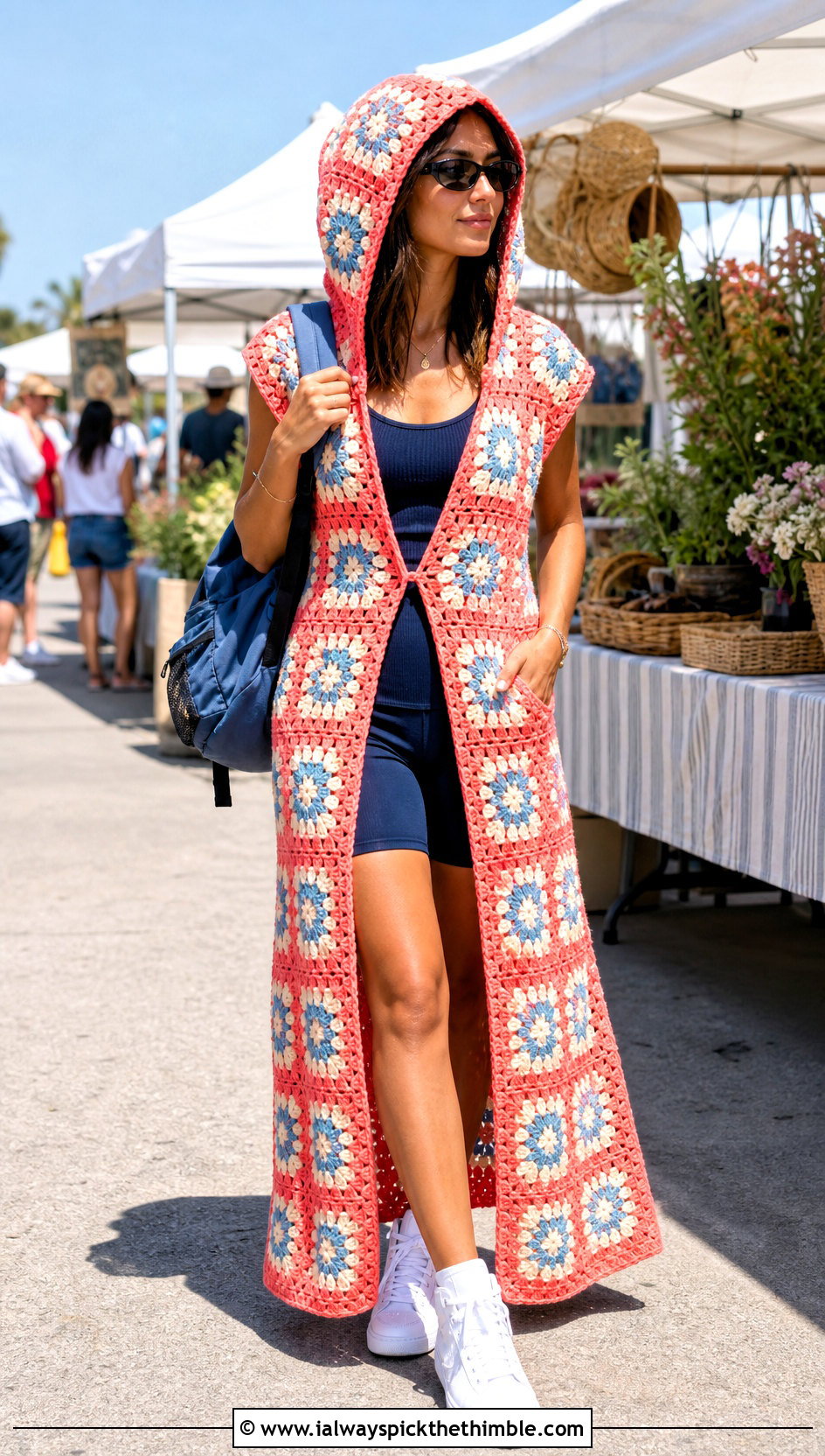 Hooded Granny Square Dress With High Top Sneakers - 25 granny square dress outfit ideas