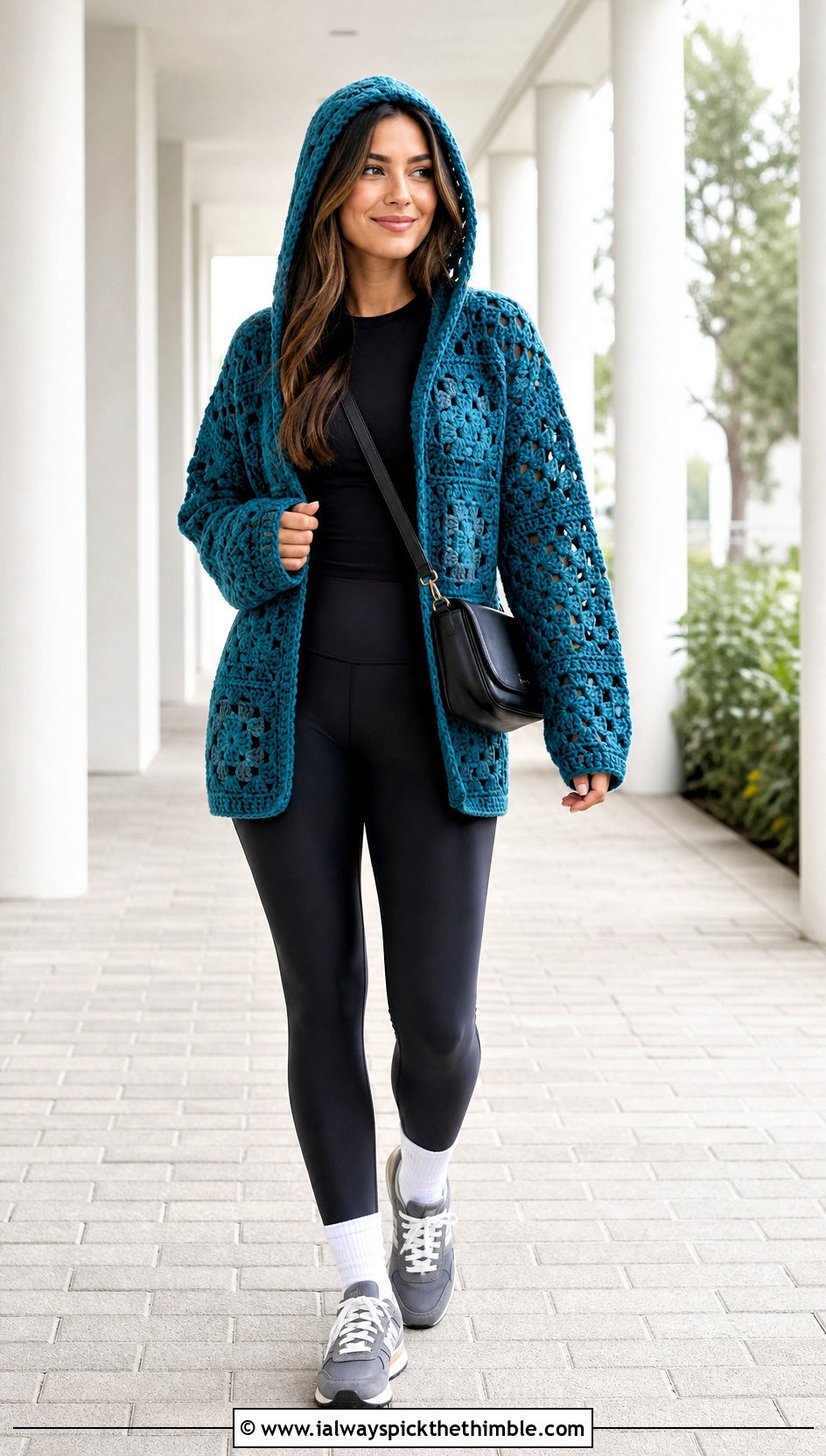 Hooded Granny Square Hexagon Cardigan With Leggings - 25 granny square hexagon cardigan outfit ideas
