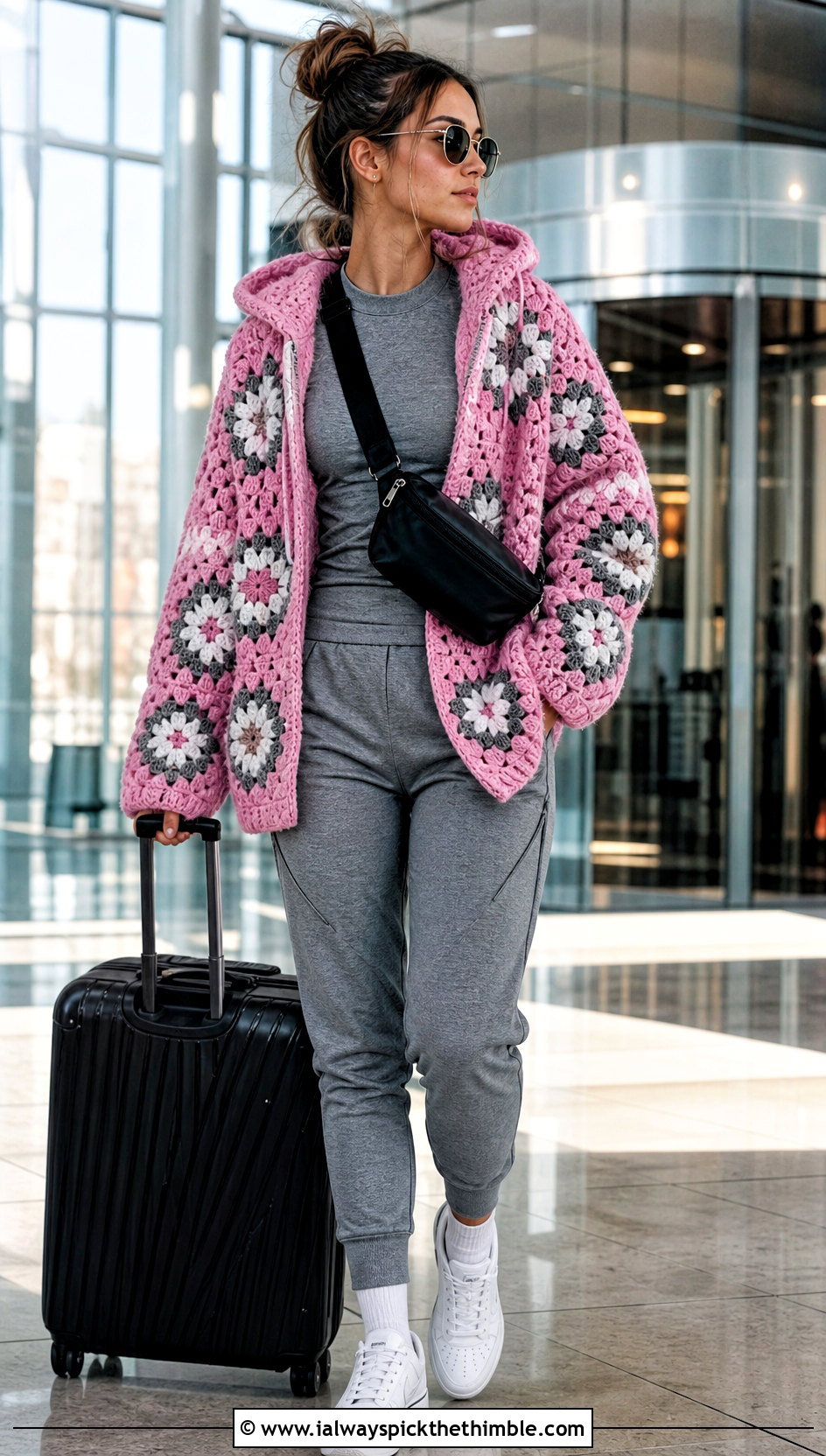 Hooded Granny Square Jacket With Joggers - 20 Crochet Clothes With Granny Squares outfit ideas