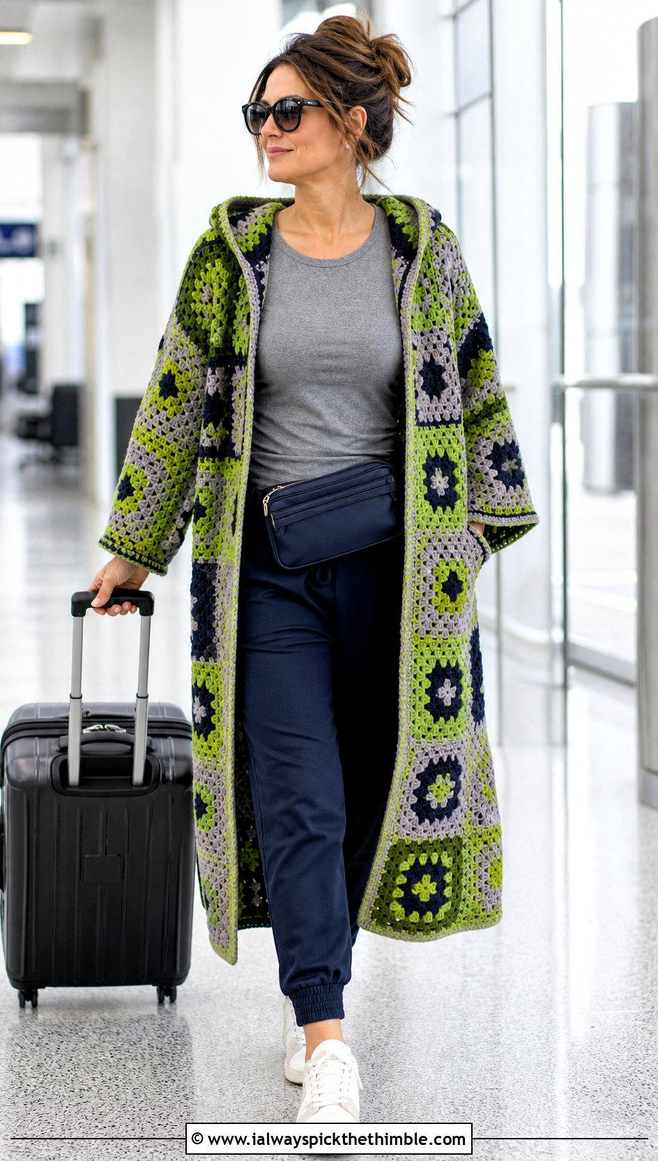 Hooded Granny Square Kimono With Joggers - 20 granny square kimono outfit ideas