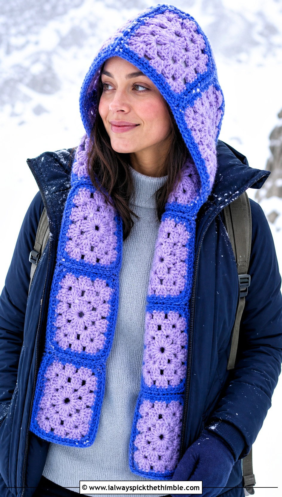 Hooded Granny Square Scarf With Parka And Winter Boots - 20 granny square scarves outfit ideas