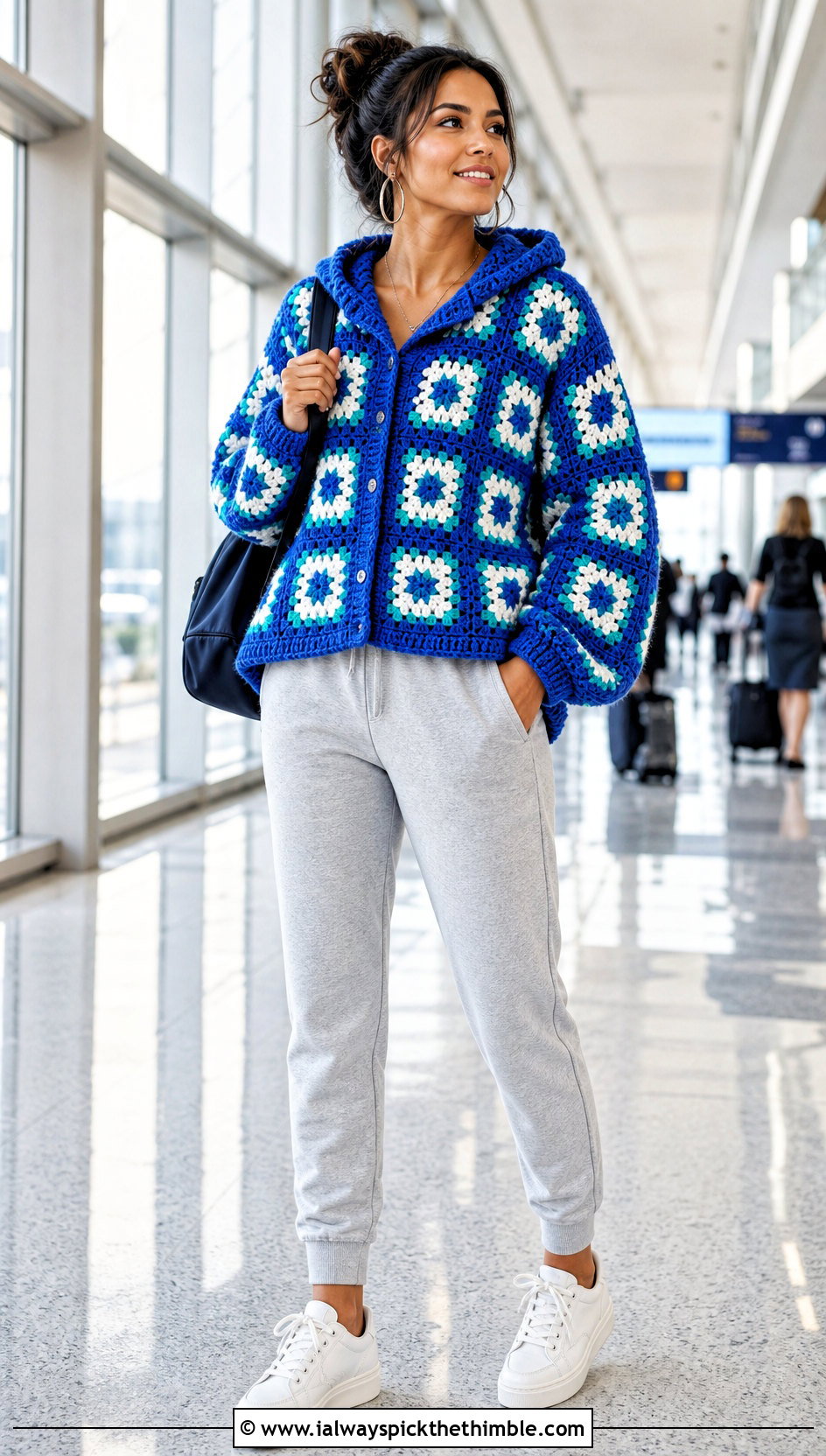 Hooded Granny Square Shirt With Joggers - 25 granny square shirt outfit ideas