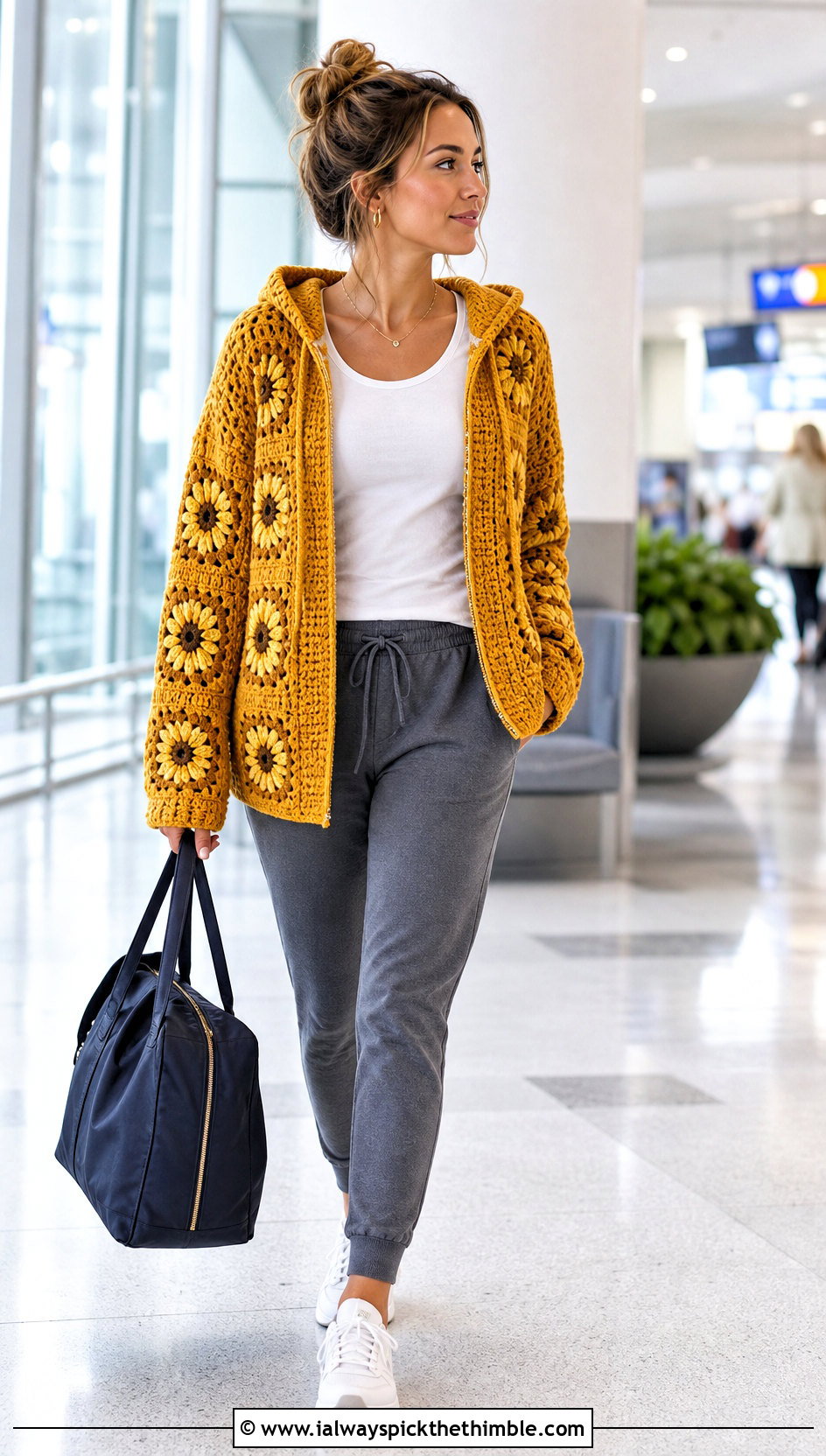 Hooded Granny Square Sweater With Joggers - 25 crochet granny square sweater outfit ideas