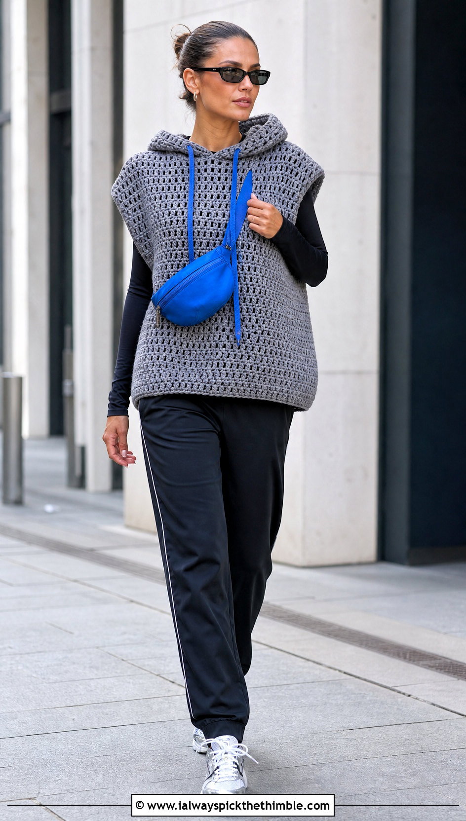 Hooded Gray Crochet Sweater Vest With Track Pants - 15 Gray Crochet Sweater Vest outfit ideas