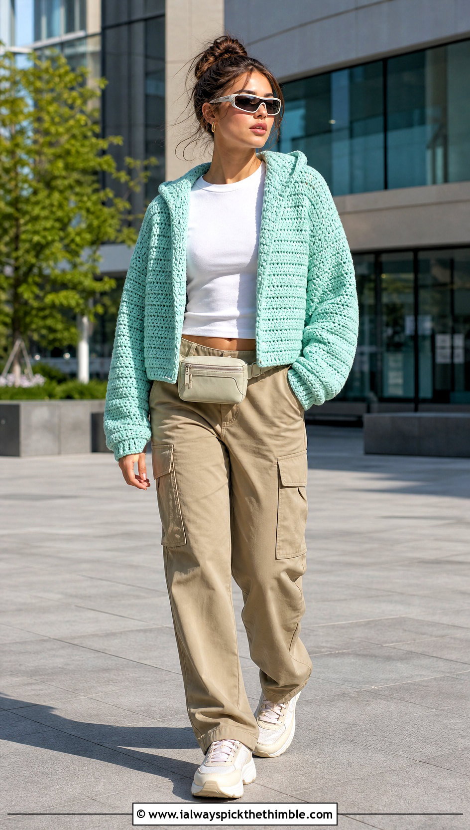 Hooded Half Double Crochet Cardigan With Cargo Pants - 20 Half Double Crochet Cardigan outfit ideas
