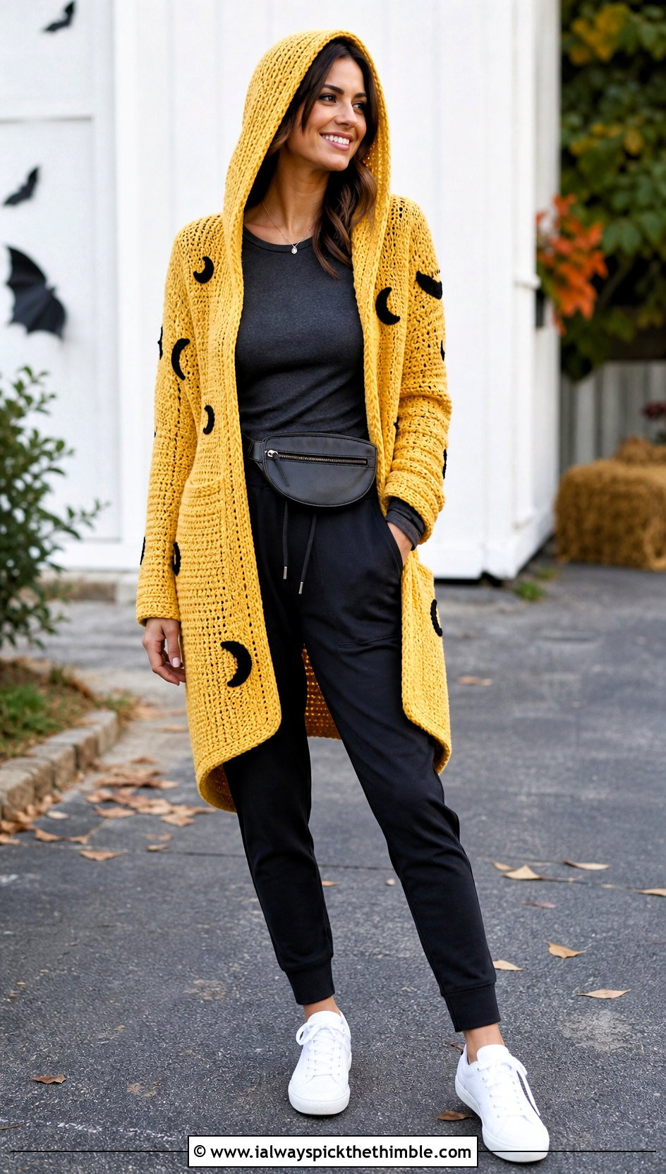 Hooded Halloween Crochet Cardigan With Joggers - 20 halloween crochet cardigan outfit ideas