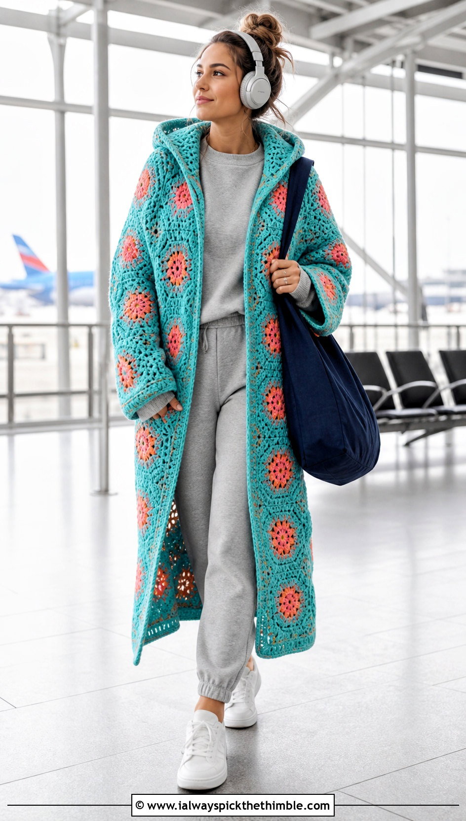 Hooded Hexagon Crochet Cardigan With Jogger Set - 20 Hexagon Crochet Cardigan With Granny Squares outfit ideas