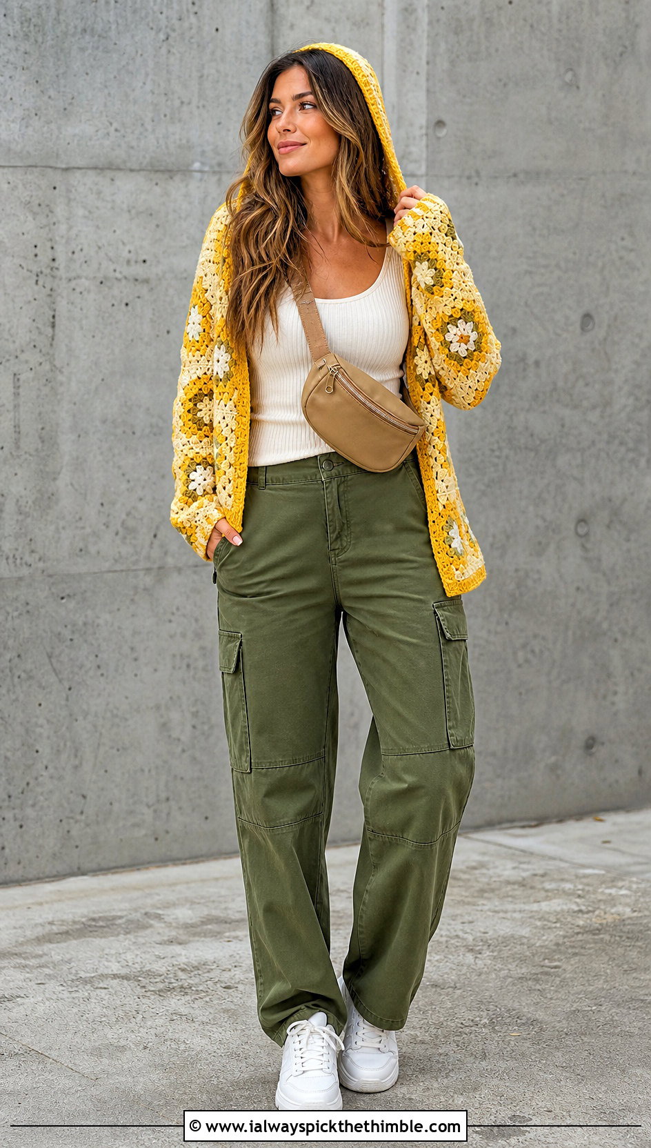 Hooded Hexagon Granny Square Cardigan With Cargo Pants - 25 hexagon granny square sweater outfit ideas