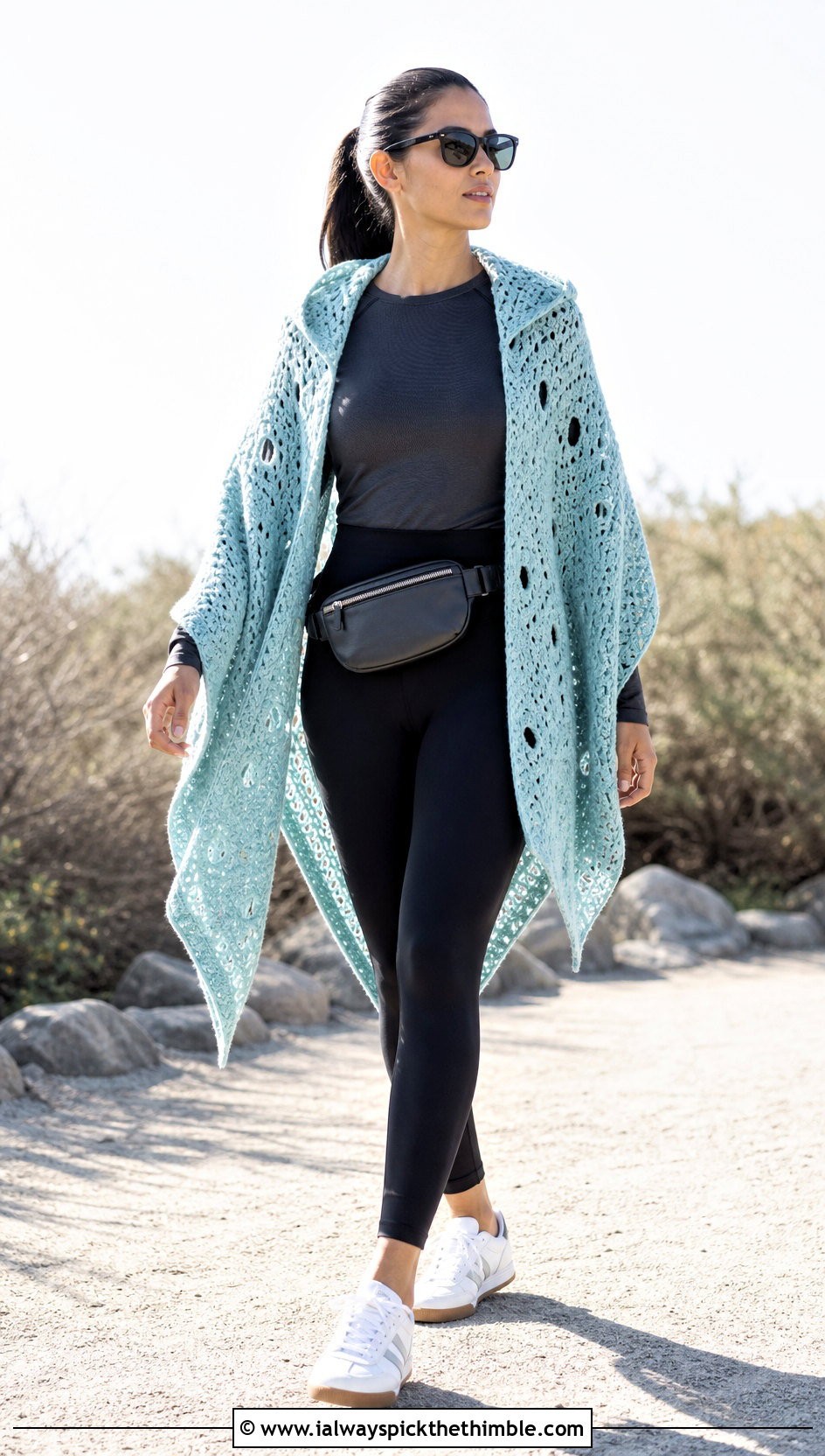 Hooded Highlander Shawl With Leggings - 20 Crochet Highlander Shawl outfit ideas