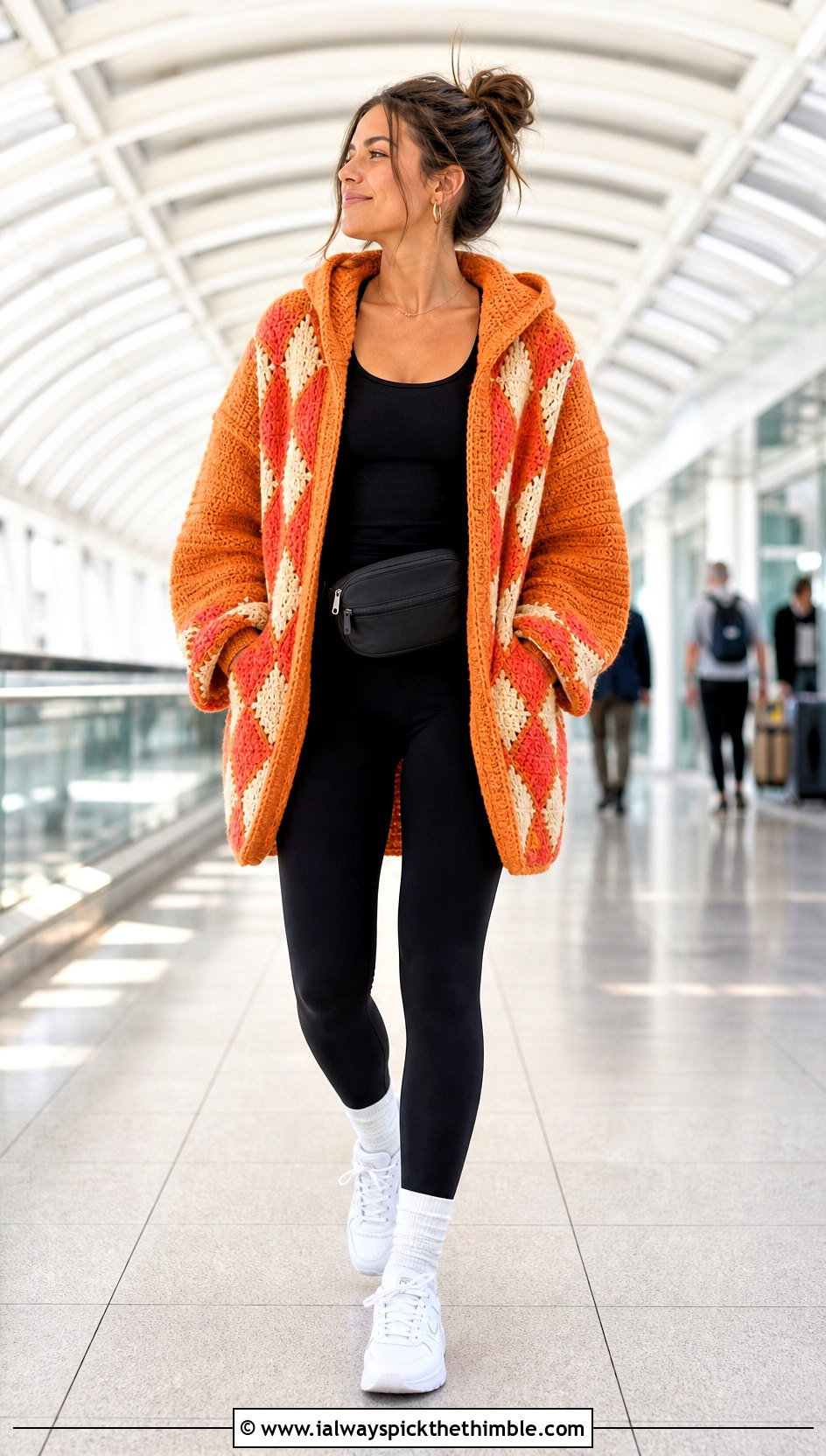 Hooded Howls Crochet Jacket With Black Leggings - 20 Howl's Crochet Jacket outfit ideas