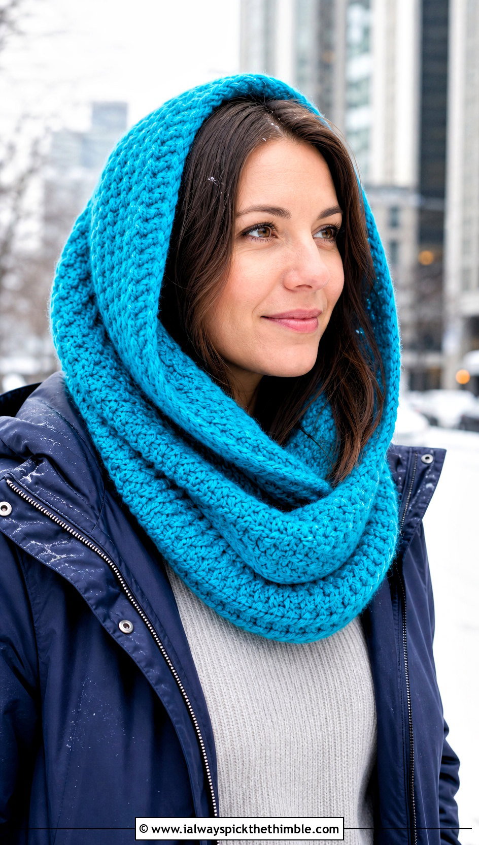 Hooded Infinity Crochet Scarf With Parka - 25 crocheted scarf outfit ideas
