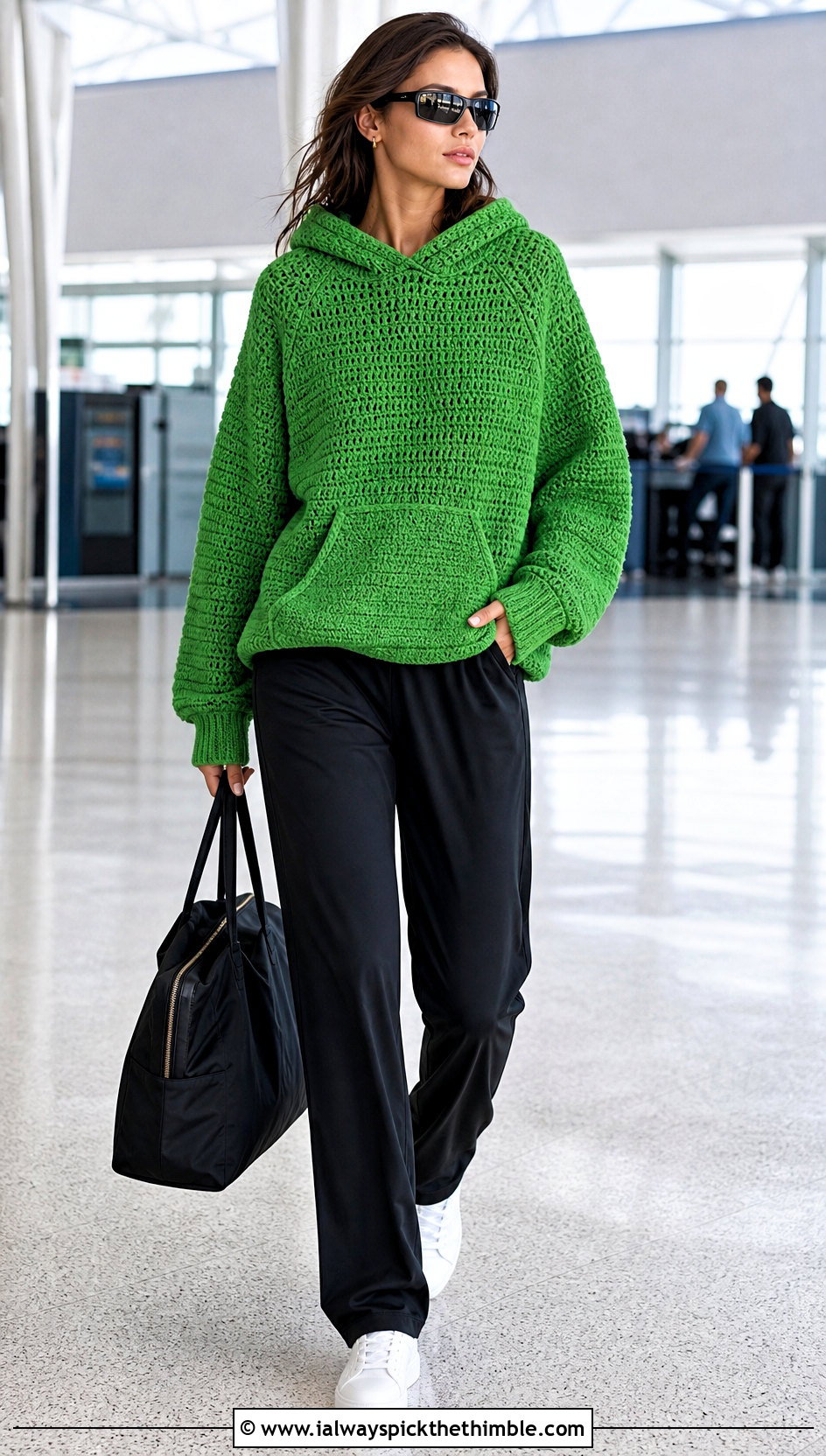 Hooded Kangaroo Pocket Raglan Crochet Sweater With Track Pants - 15 pocket raglan crochet sweater outfit ideas