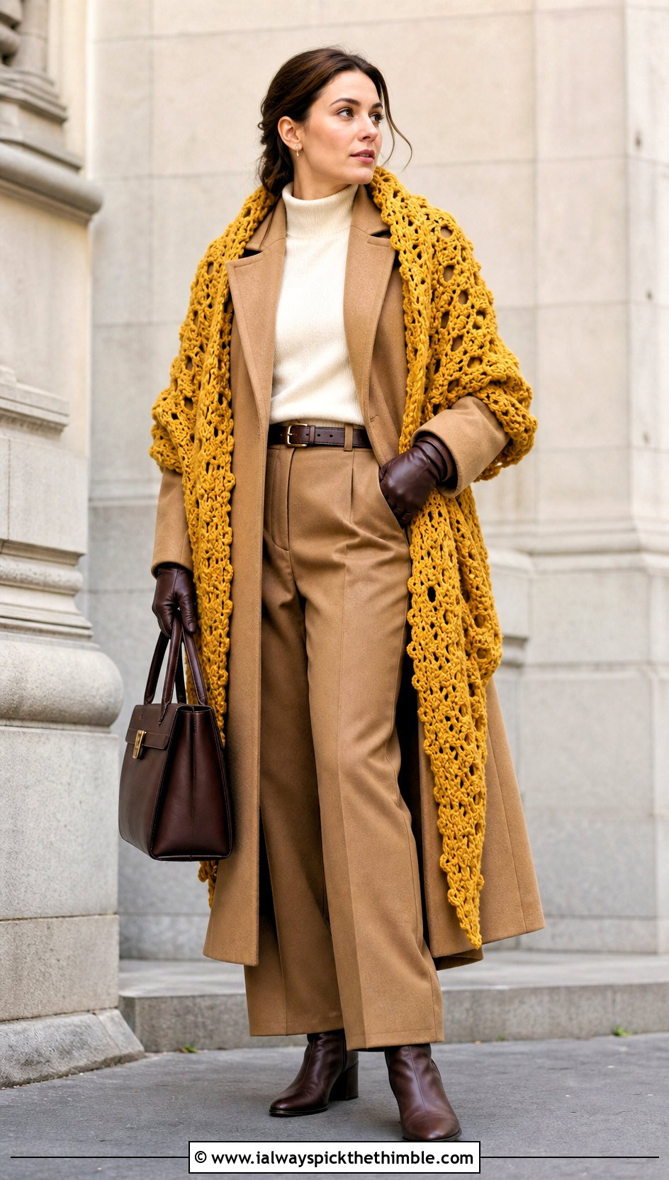 Hooded Katniss Shawl With Tailored Wool Coat - 20 Crochet Katniss Shawl outfit ideas