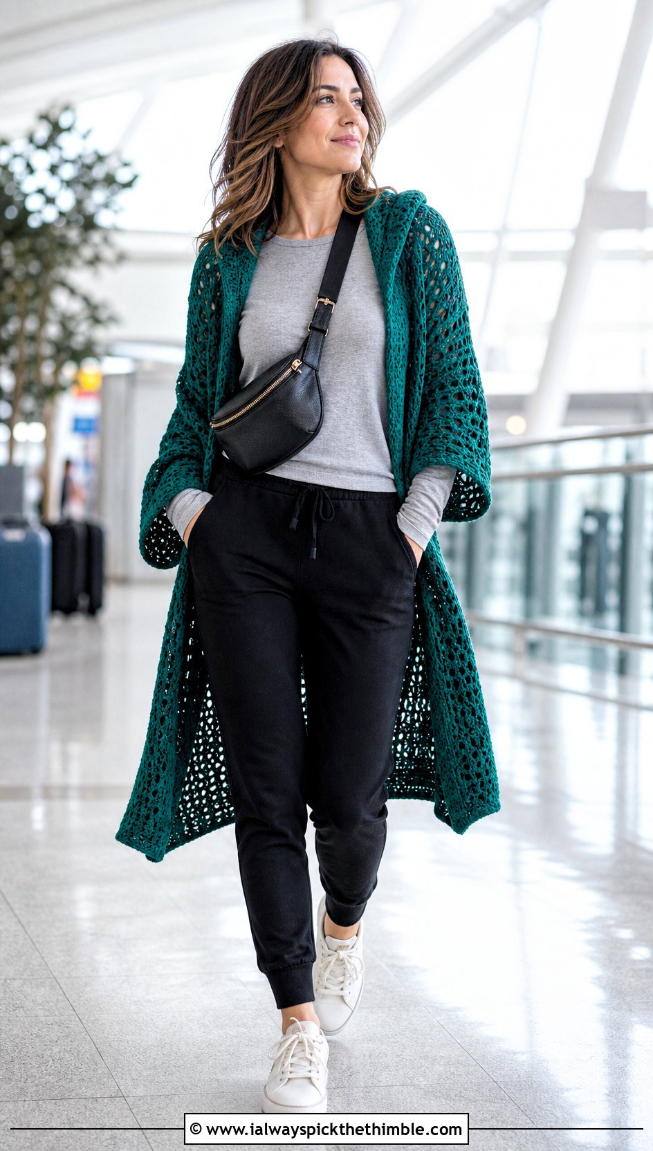 Hooded Kimono Crochet Cardigan With Joggers - 20 kimono crochet cardigan outfit ideas