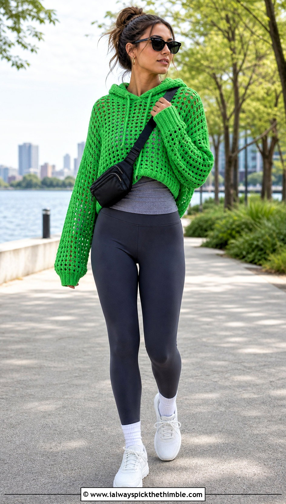 Hooded Loose Crochet Sweater With Leggings - 20 loose crochet sweater outfit ideas