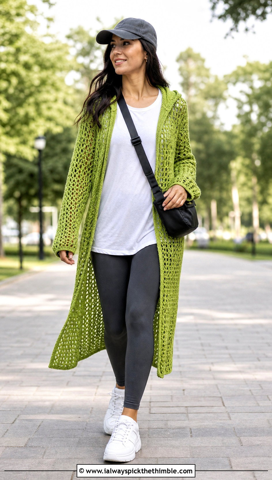 Hooded Mesh Crochet Duster With Leggings - 20 Crochet Long Lacy Cardigan outfit ideas