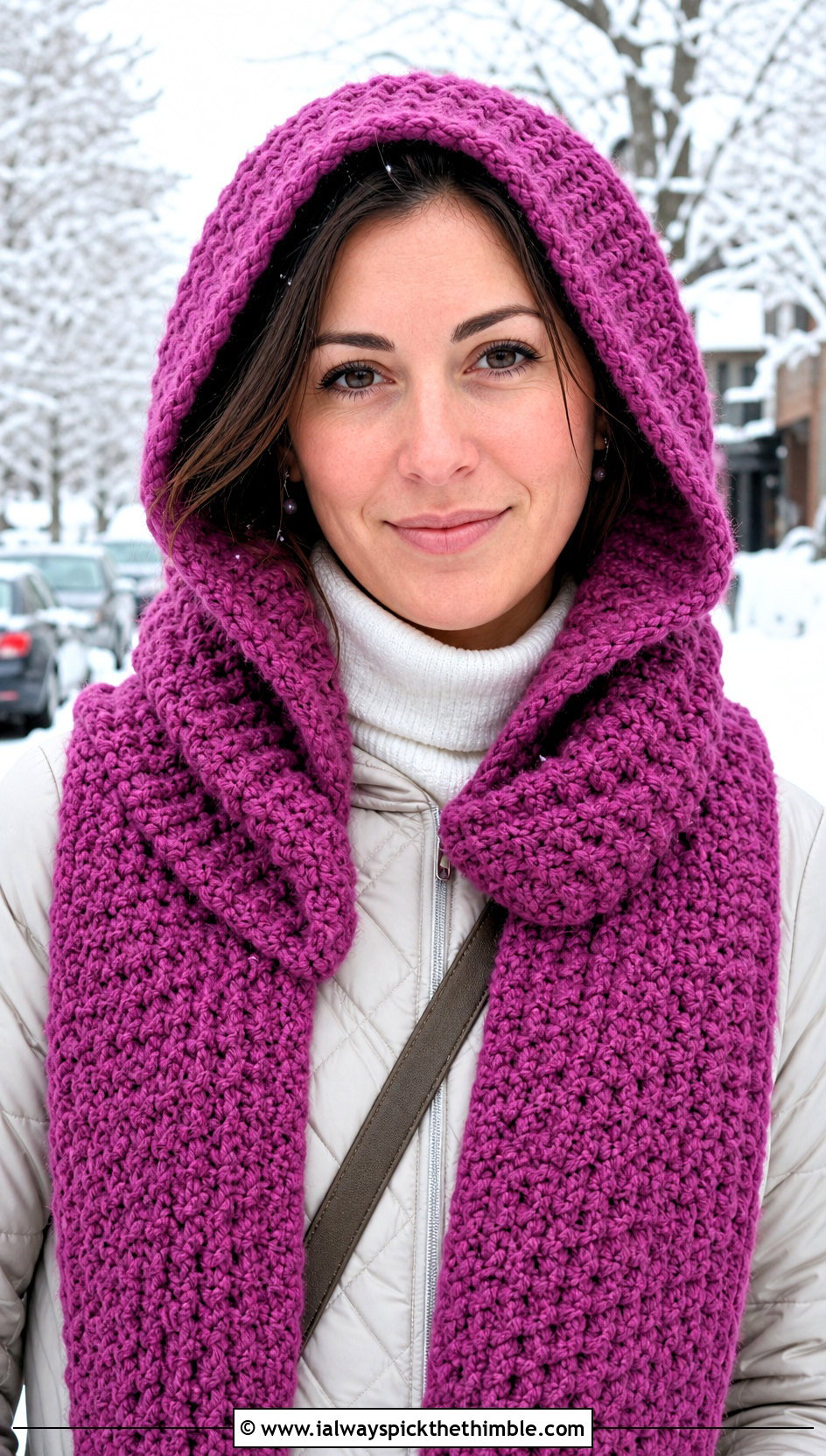 Hooded Moss Stitch Crochet Scarf With Quilted Jacket And Corduroy Pants - 20 Moss Stitch Crochet Scarf outfit ideas