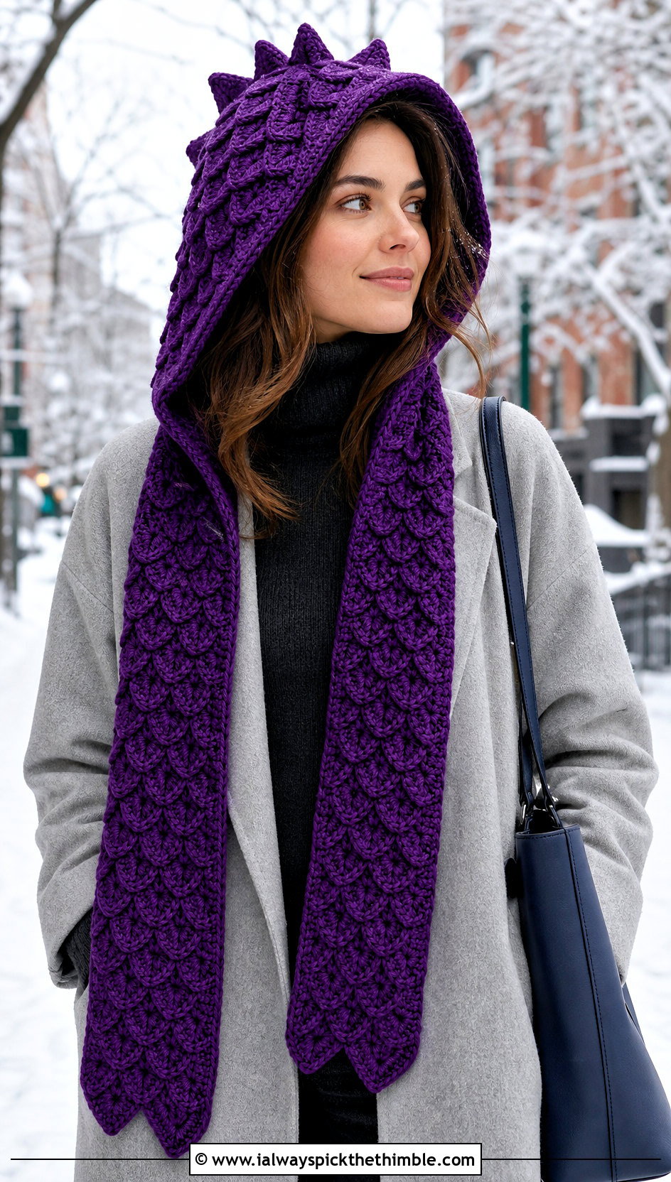 Hooded Natsu Scarf With Wool Coat - 15 Crochet Natsu Scarf outfit ideas