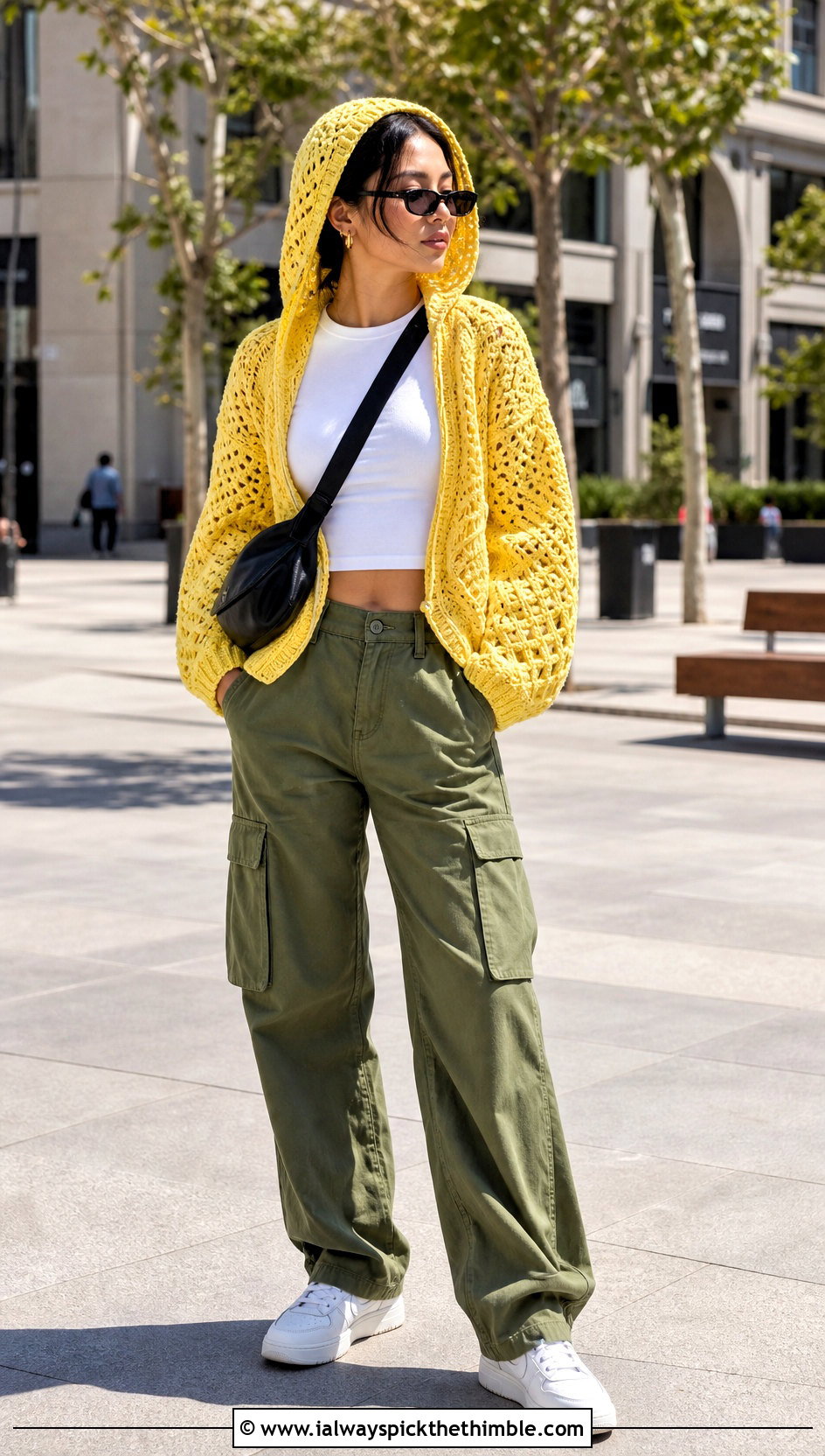 Hooded Octagon Crochet Cardigan With Cargo Pants - 20 Octagon Crochet Cardigan outfit ideas
