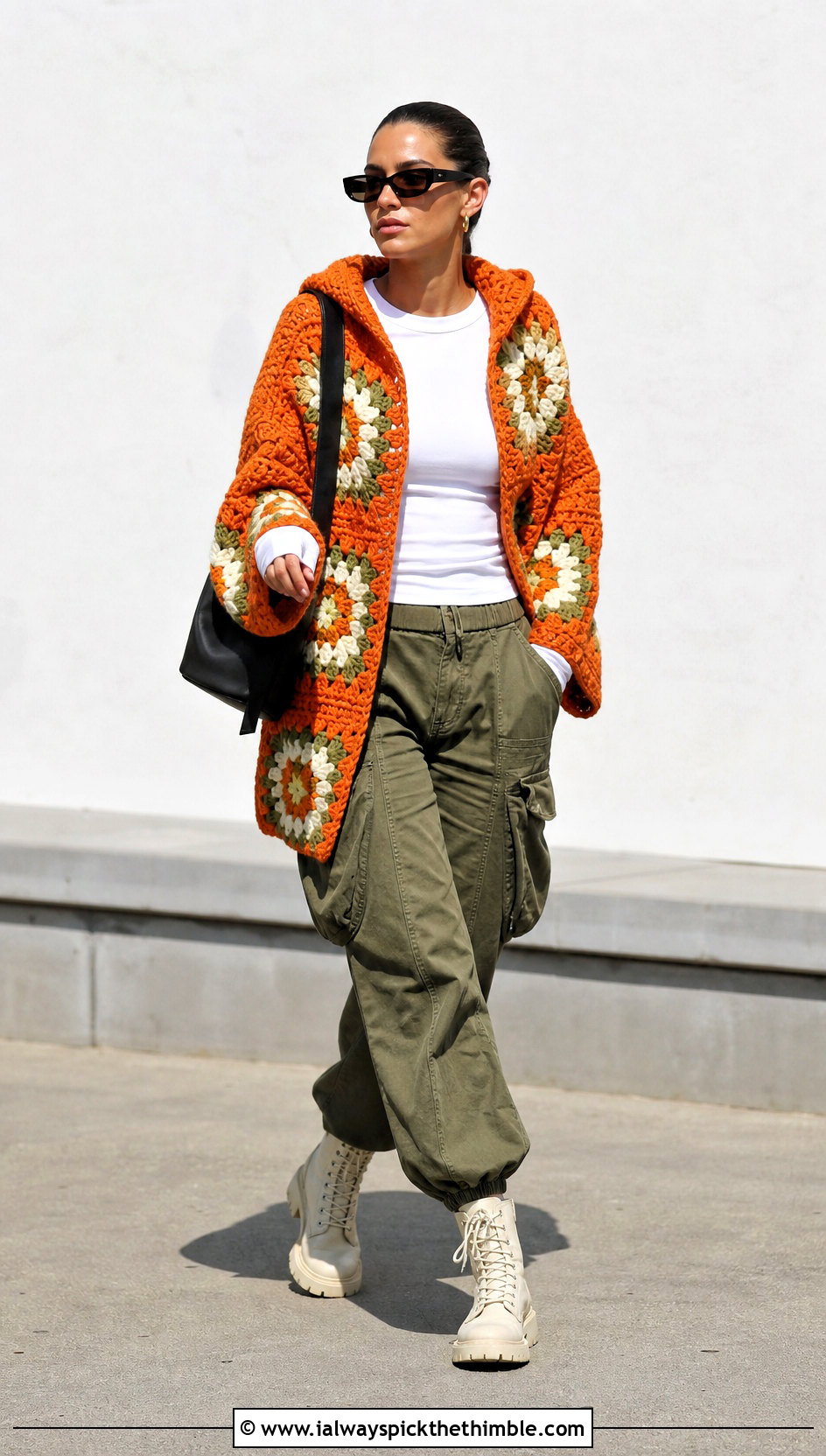 Hooded One Granny Square Cardigan With Cargo Pants - 20 One Granny Square Cardigan outfit ideas