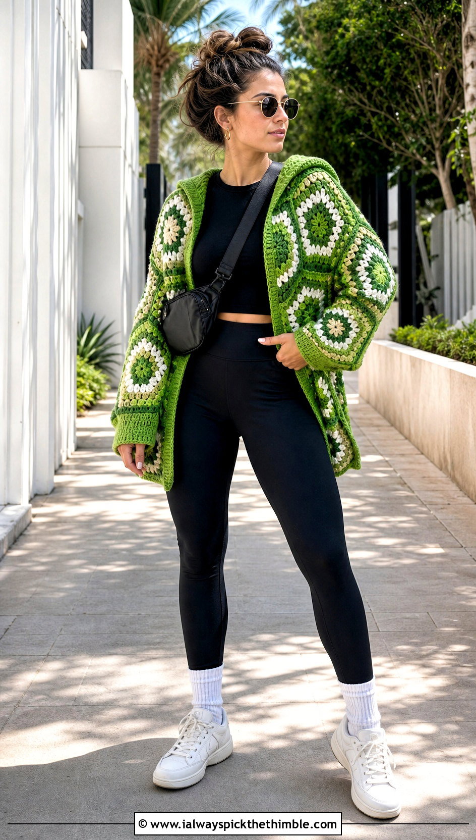 Hooded Pentagon Granny Square Cardigan With Leggings - 20 Pentagon Granny Square Cardigan outfit ideas