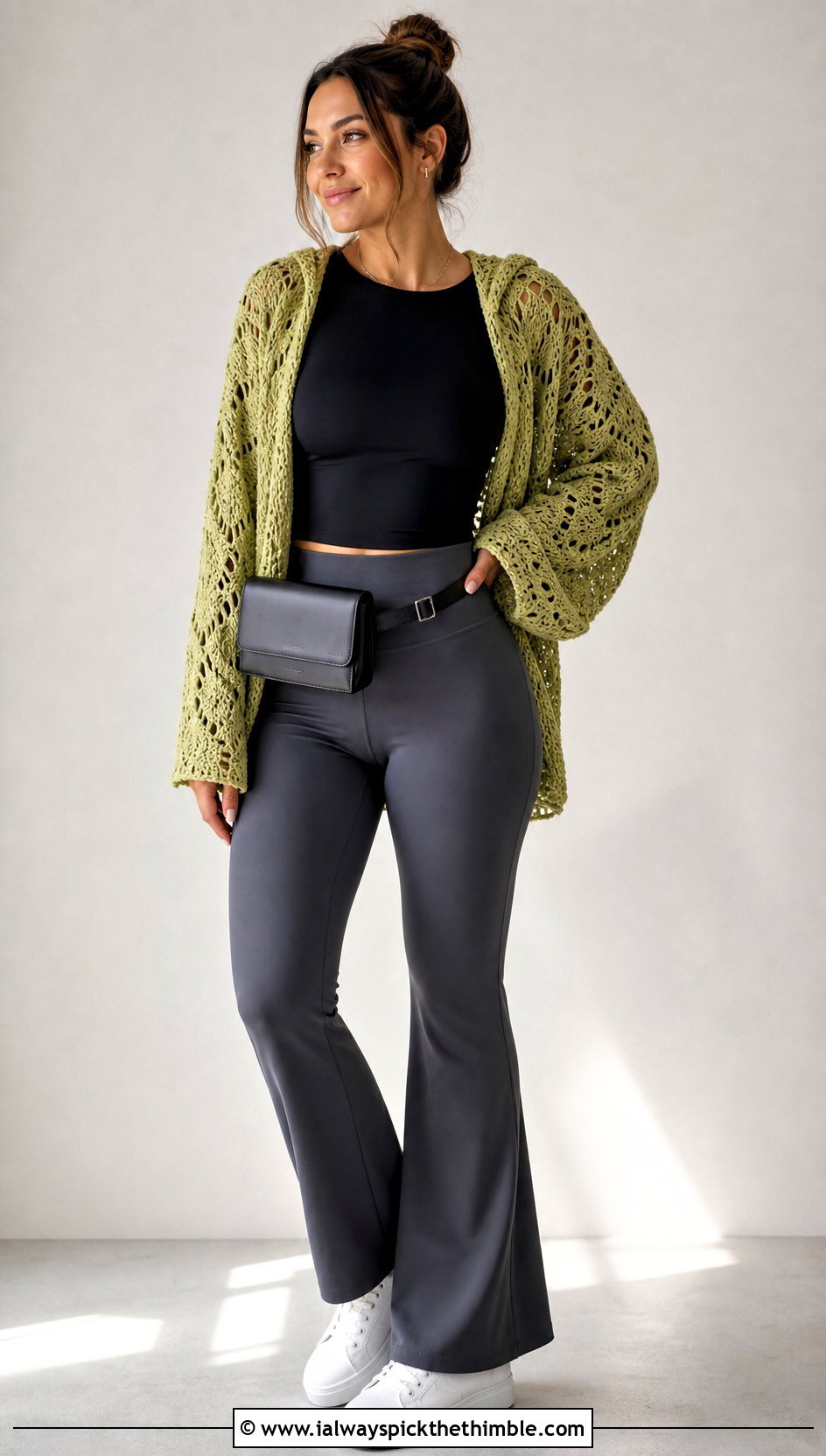 Hooded Pineapple Crochet Shawl With Athleisure Outfit - 20 pineapple crochet shawl outfit ideas