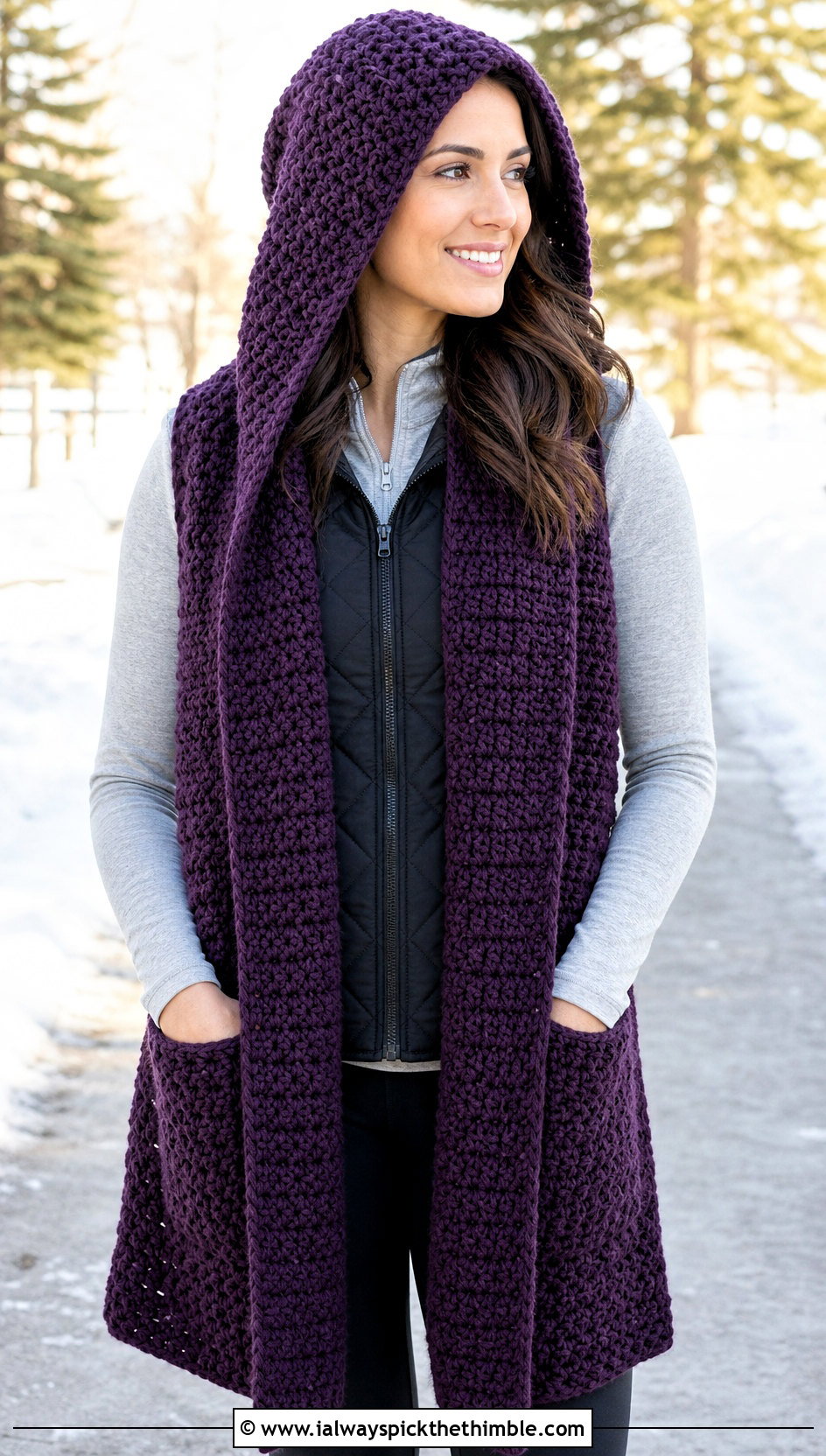 Hooded Pocket Crochet Scarf With Leggings - 20 crochet scarf design ideas