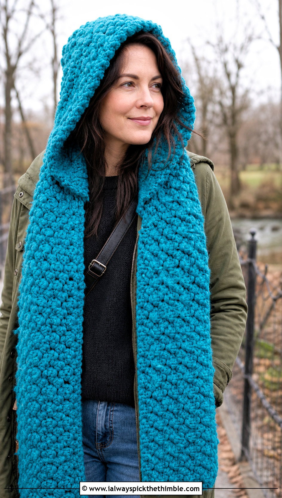 Hooded Popcorn Crochet Scarf With Utility Jacket - 20 Popcorn Crochet Scarf outfit ideas