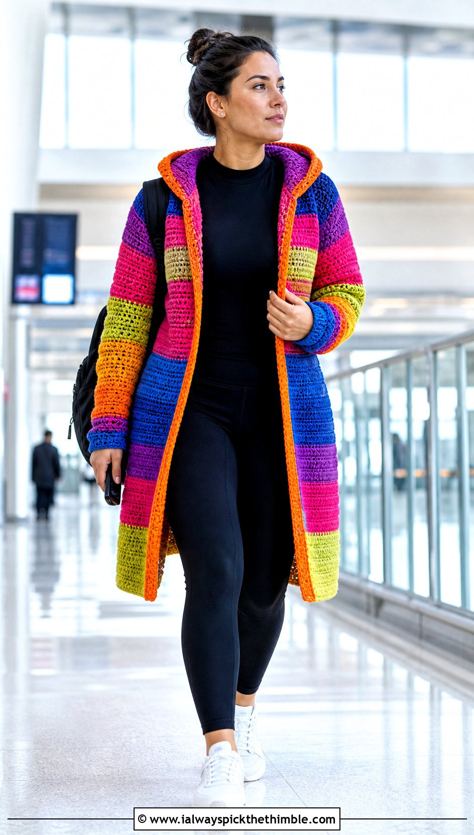 Hooded Rainbow Crochet Cardigan With Leggings - 20 Rainbow Crochet Cardigan outfit ideas