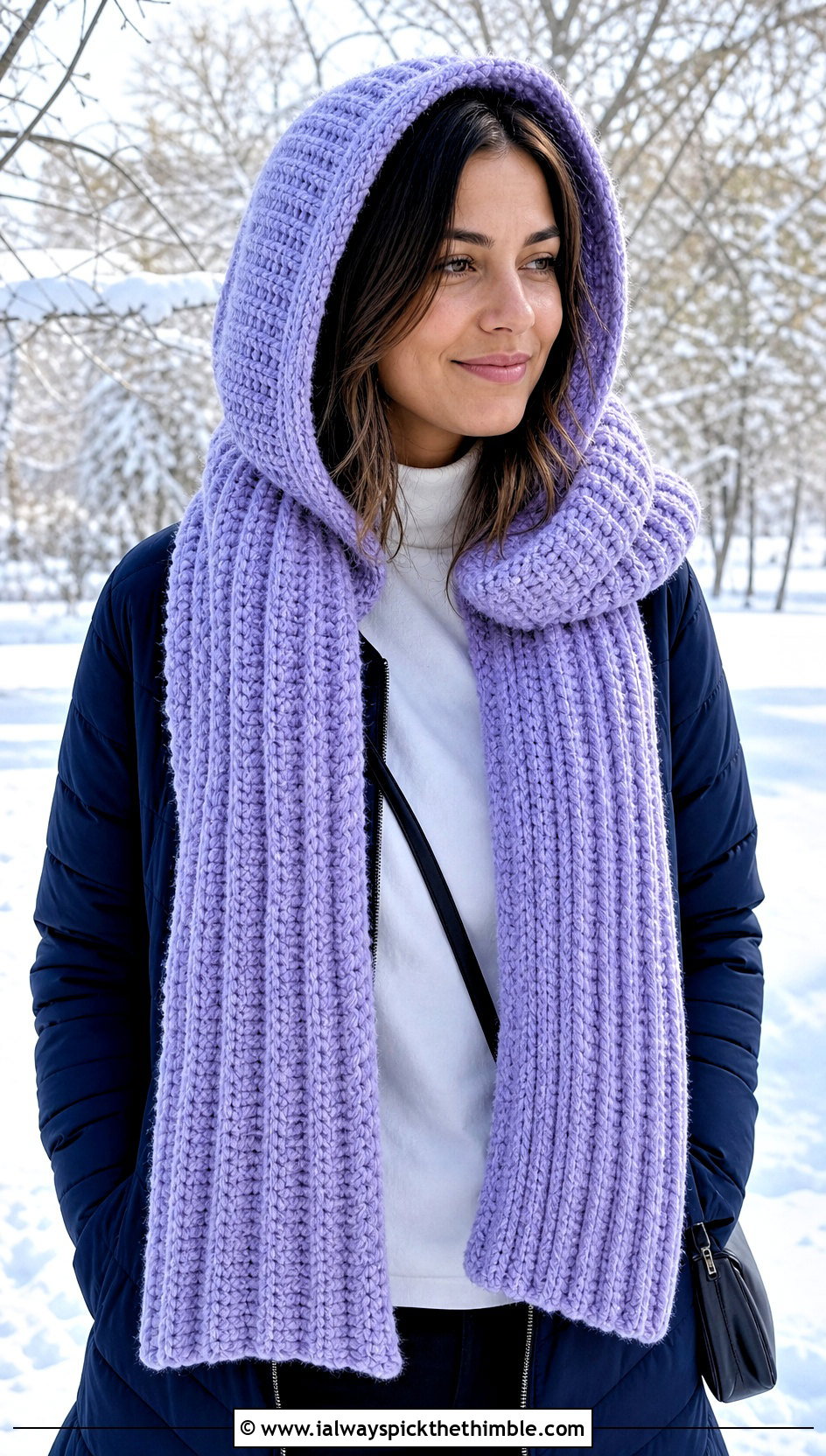 Hooded Ribbed Crochet Scarf With Quilted Jacket - 20 Ribbed Crochet Scarf outfit ideas