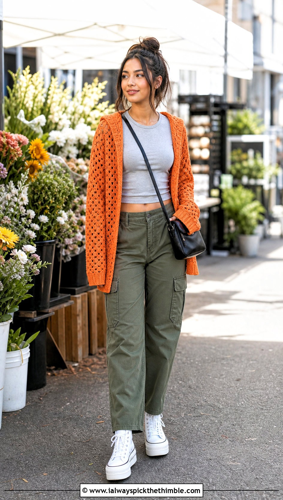 Hooded Sally Cardigan With Cargo Pants - 20 Crochet Sally Cardigan outfit ideas