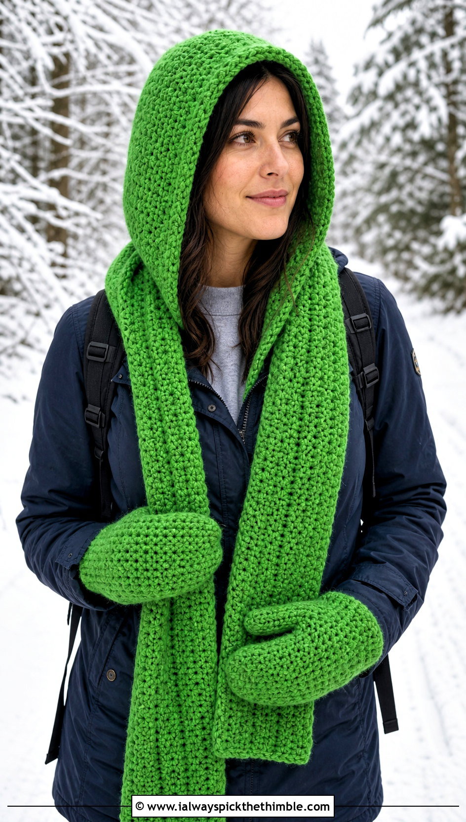 Hooded Scarf And Full Mittens With Parka - 15 Crochet Scarf And Mittens Set outfit ideas