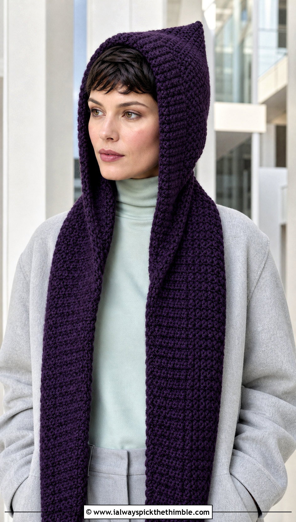 Hooded Scarf With Pixie Point And Matching Separates - 20 pointy crochet hat outfit ideas
